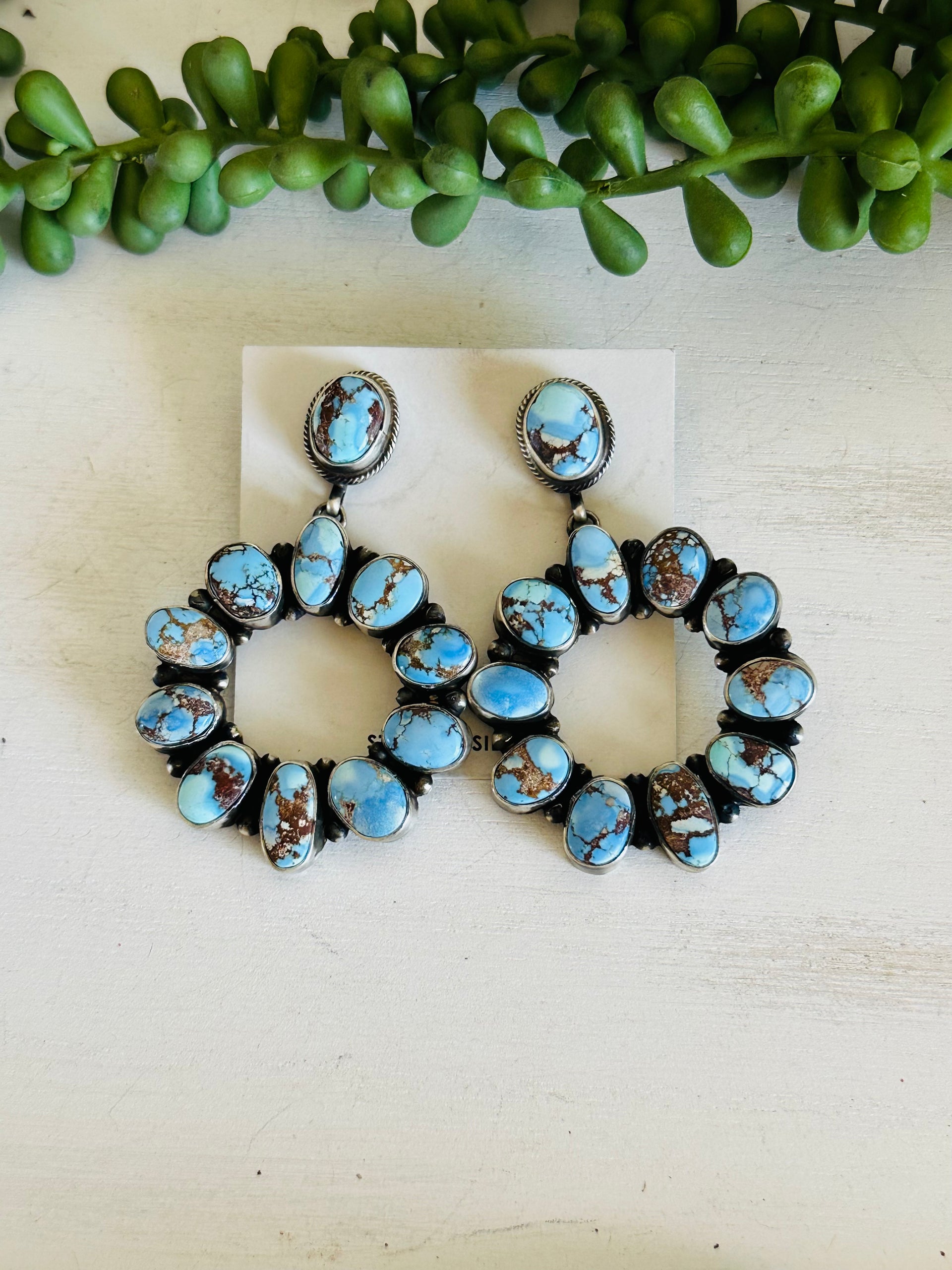Larry Sandoval Golden Hills Turquoise & Sterling Silver Post Dangle Earrings