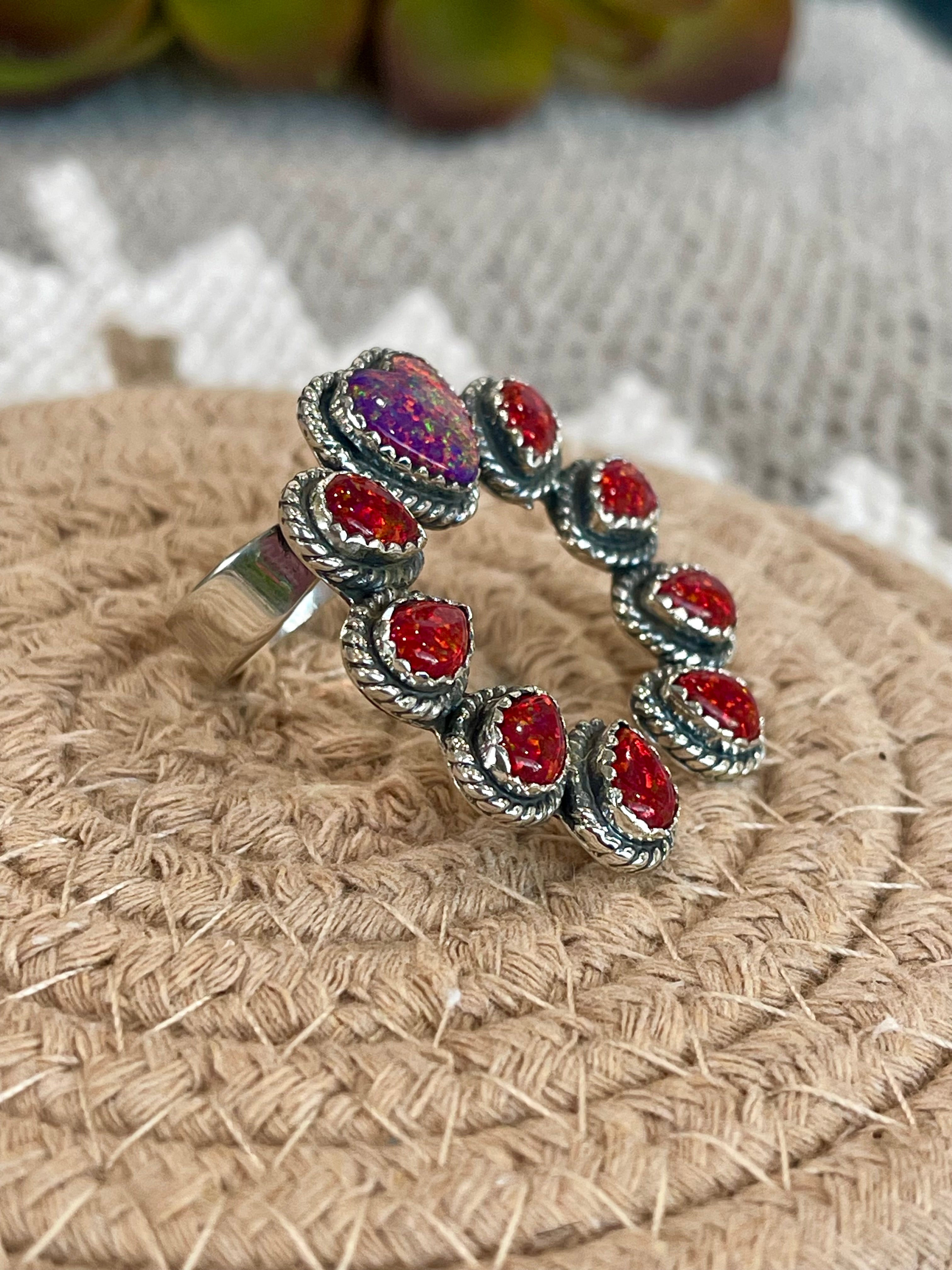 Southwest Handmade Opal & Sterling Silver Adjustable Naja Ring