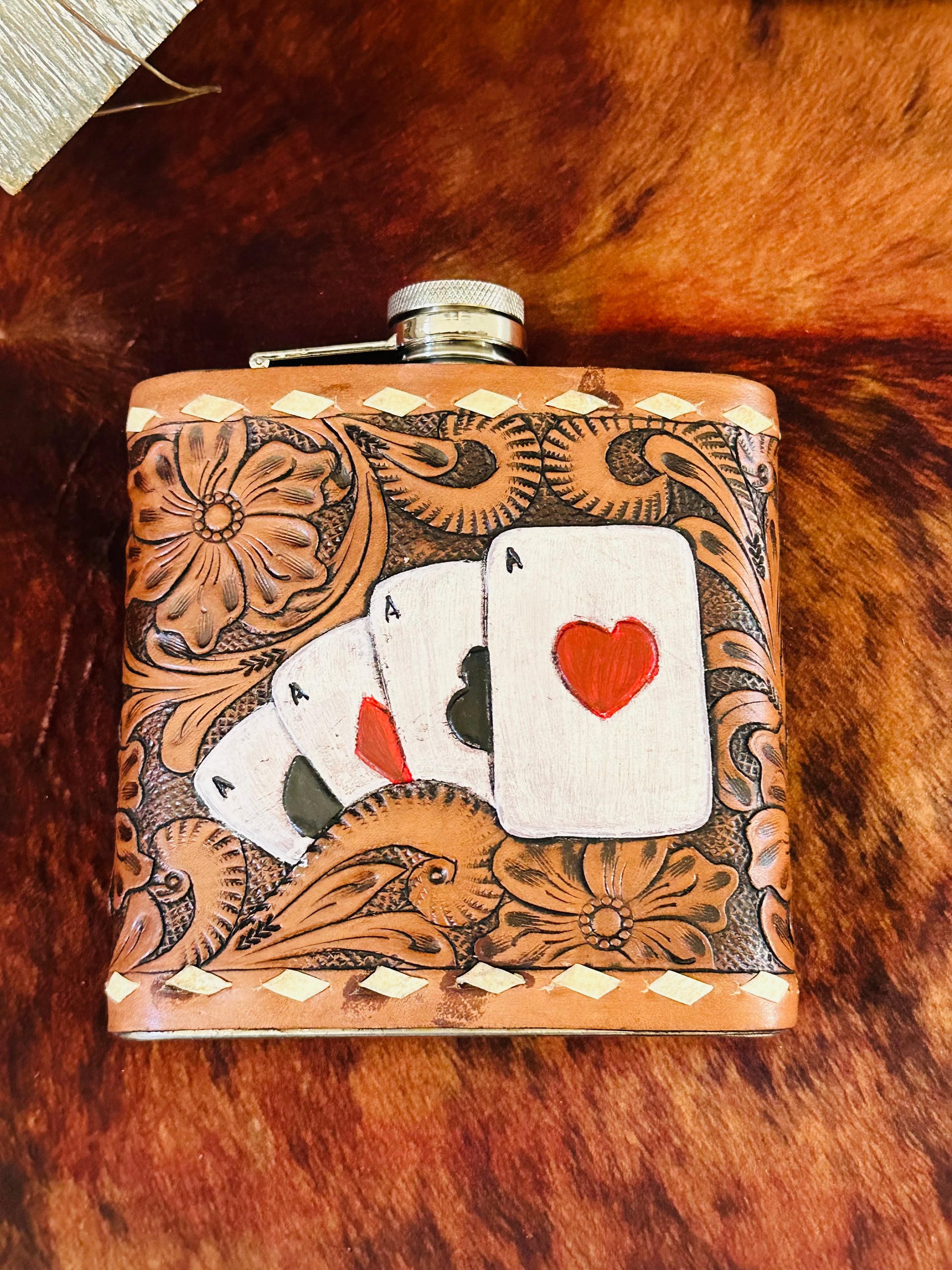 Genuine Tooled Leather 16 oz Flask