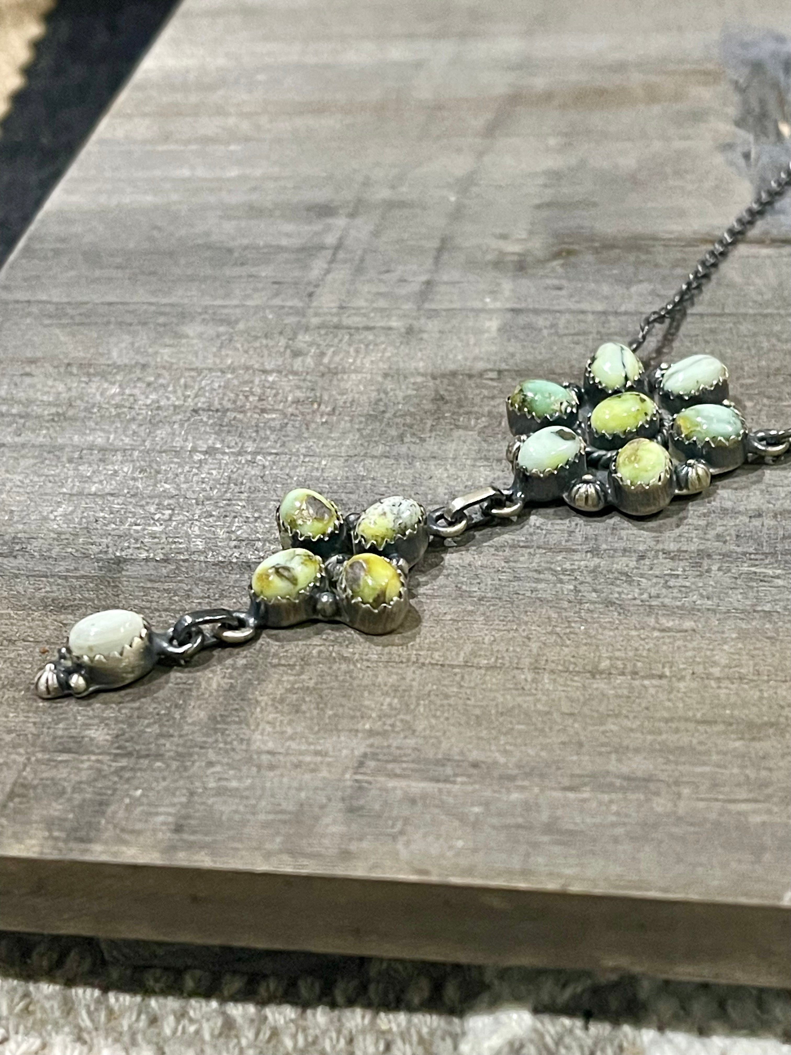 Southwest Handmade Palomino Variscite & Sterling Cluster Necklace