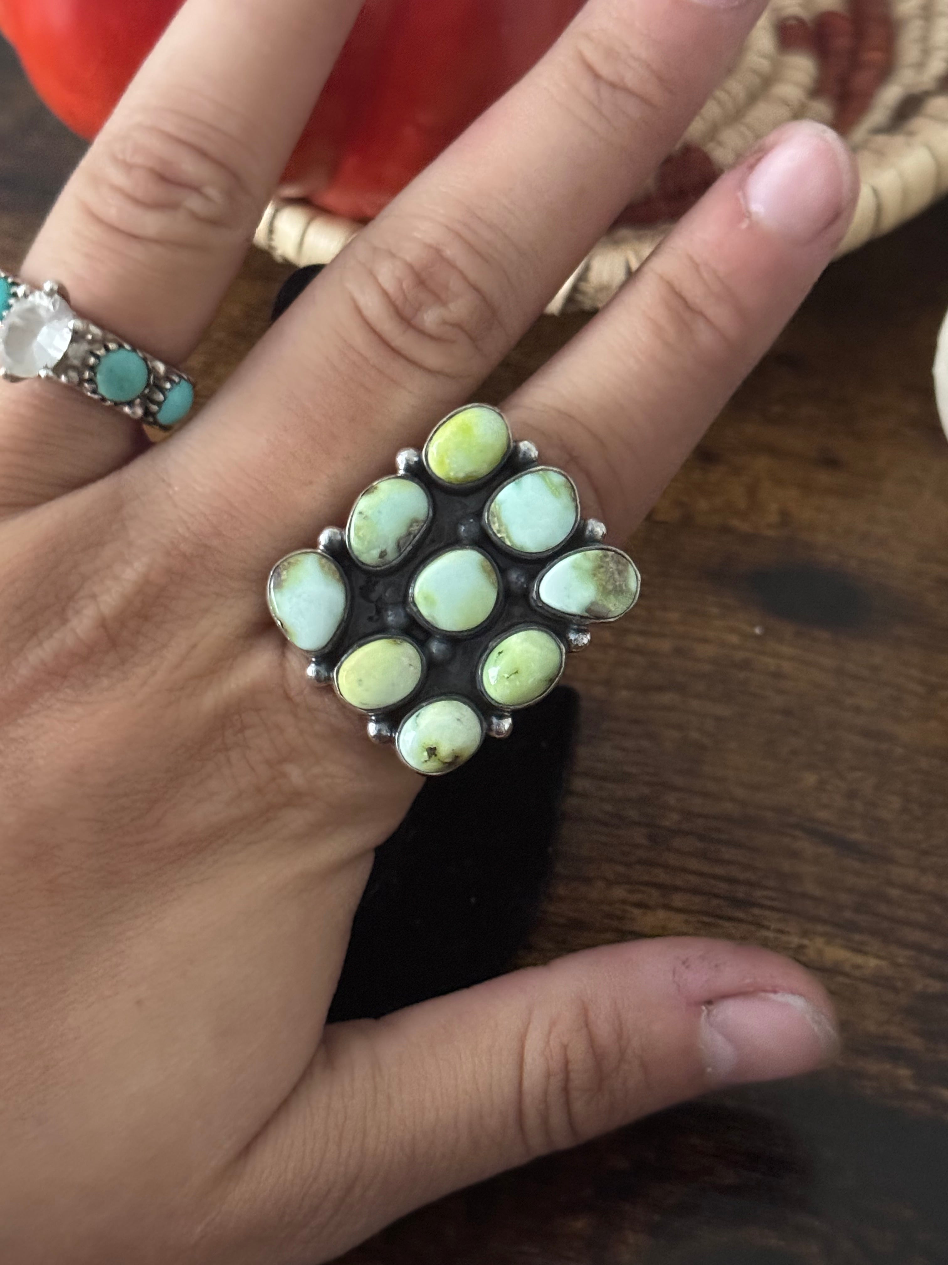 Southwest Handmade Palomino Variscite & Sterling Silver Adjustable Cluster Ring