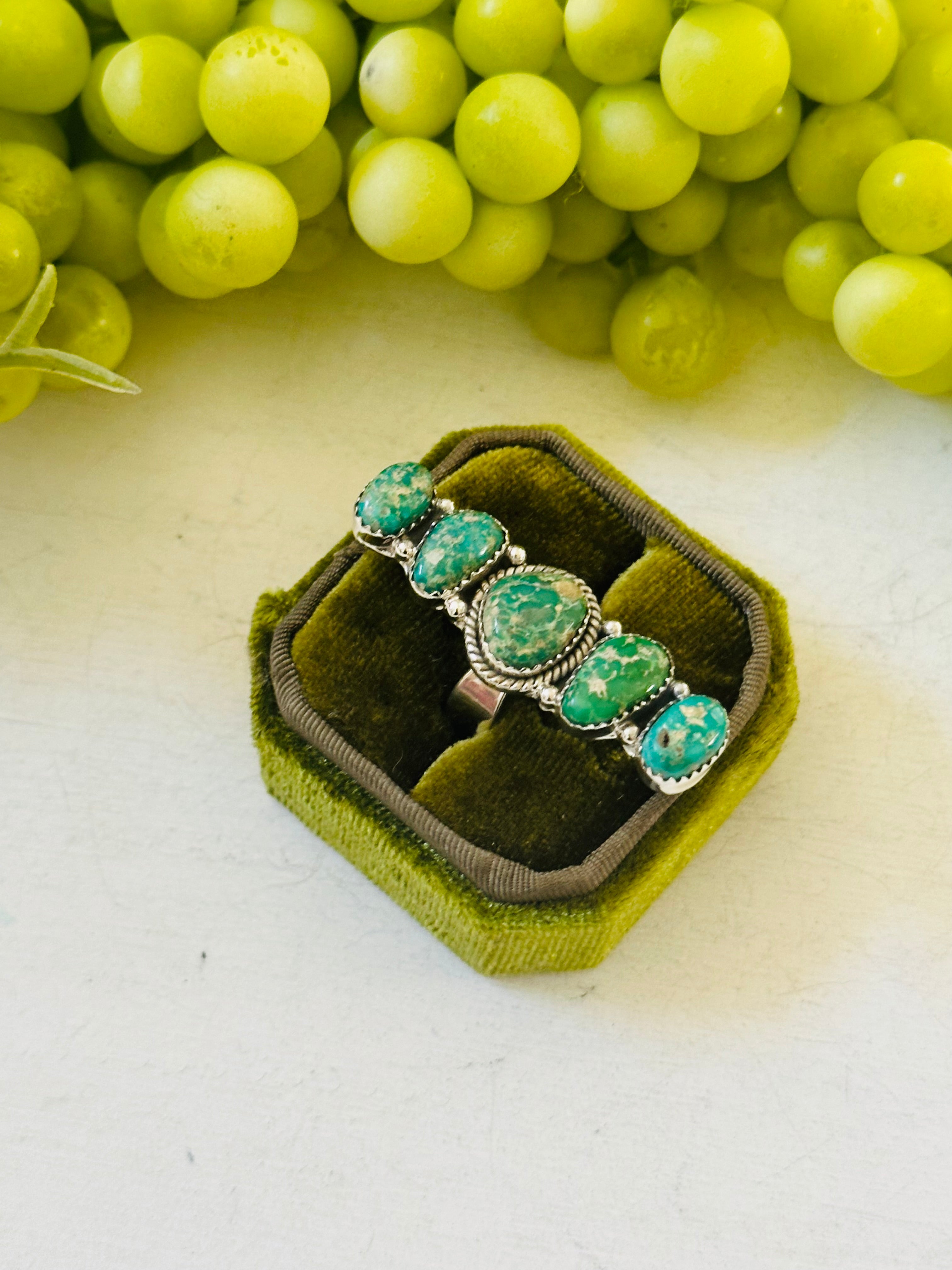 Southwest Handmade Emerald Valley Turquoise & Sterling Silver Adjustable Cluster Ring