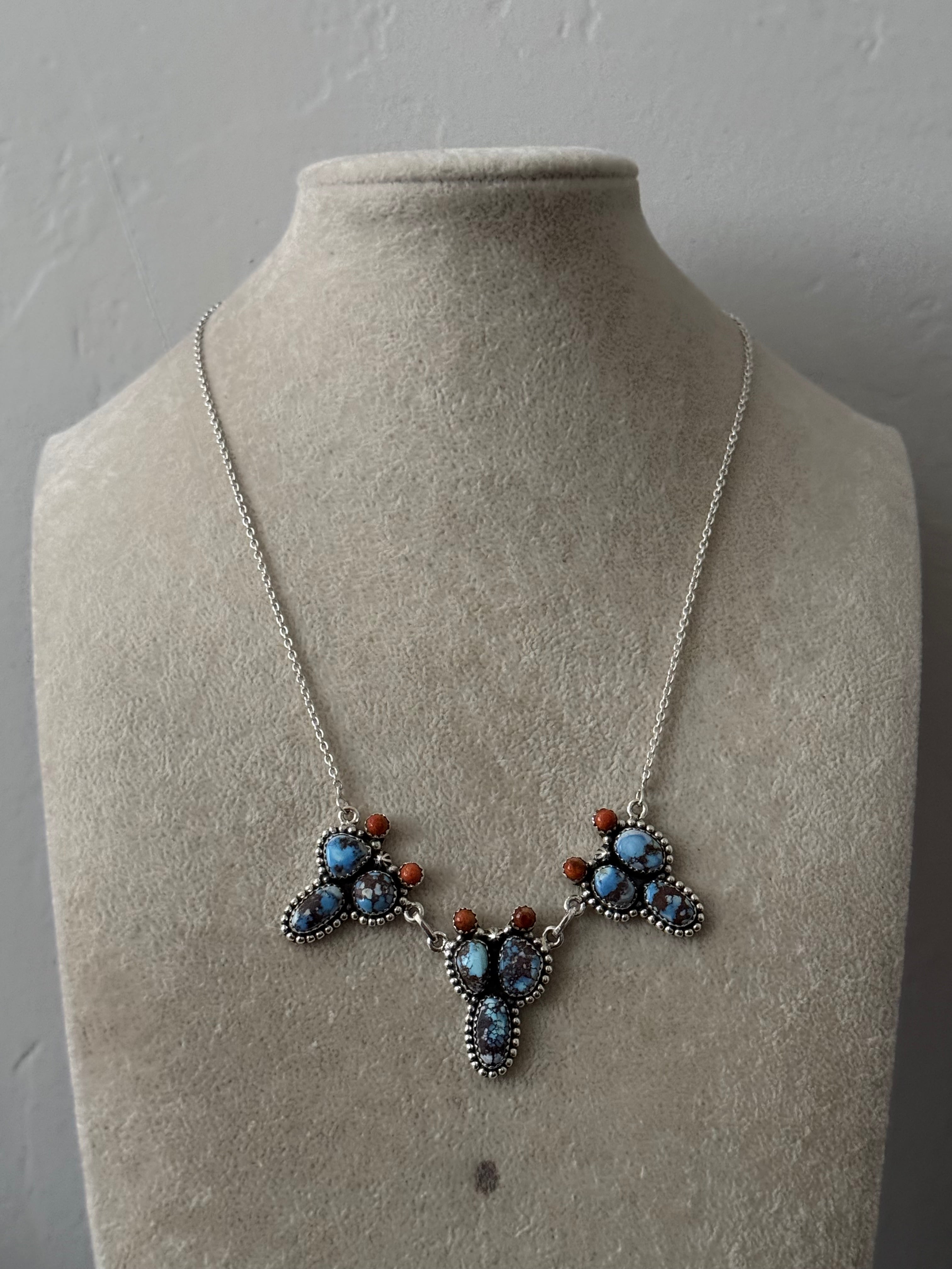 Southwest Handmade Multi Stone & Sterling Silver Prickly Pear Necklace