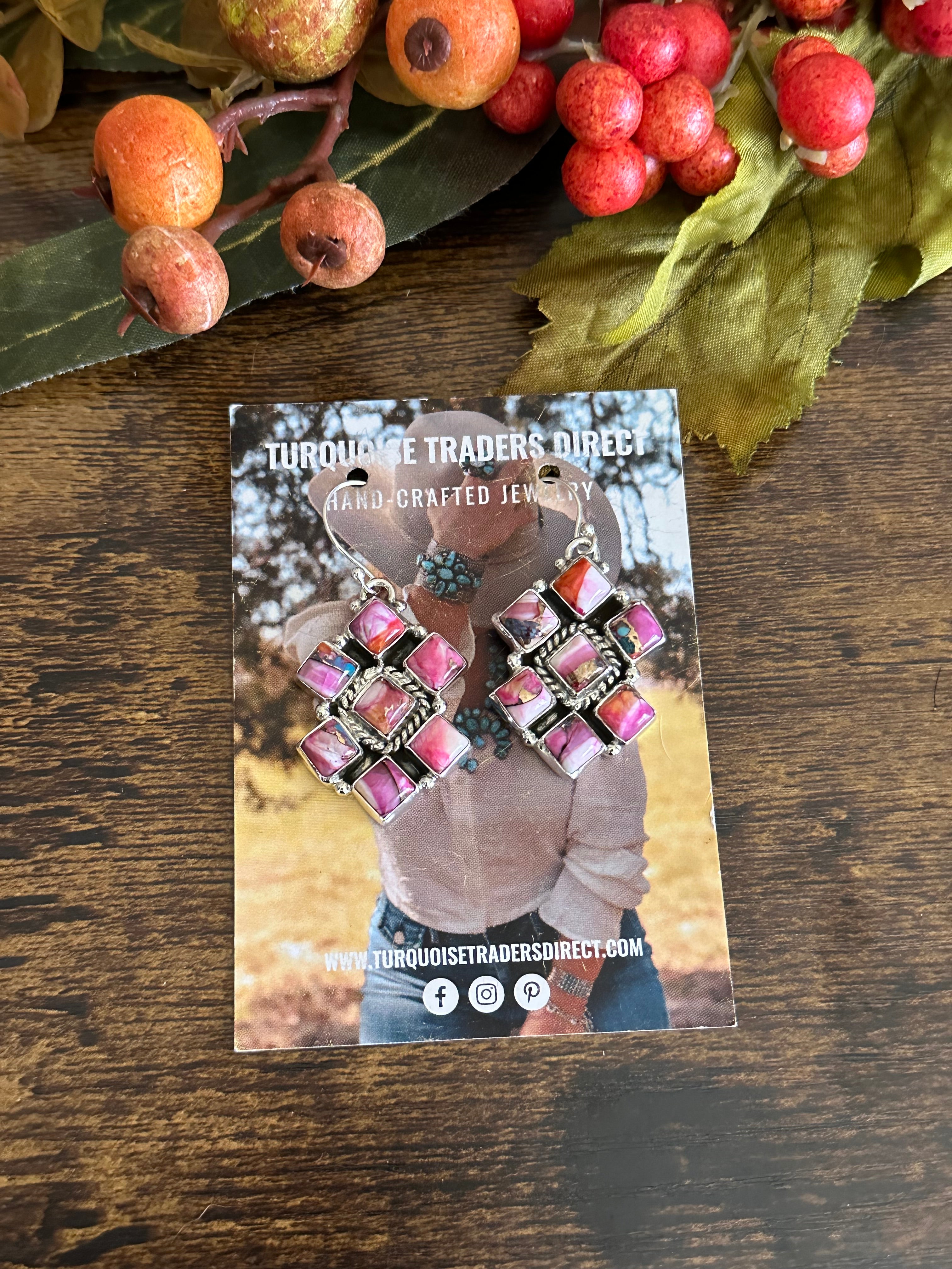 Southwest Handmade Pink Mojave Turquoise & Sterling Silver Dangle Earrings