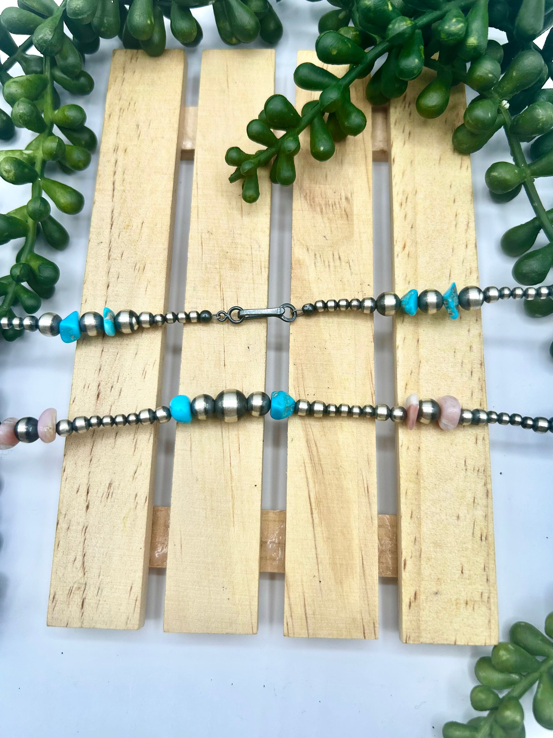 Navajo Made Strung Multi Stone & Sterling Silver Necklace