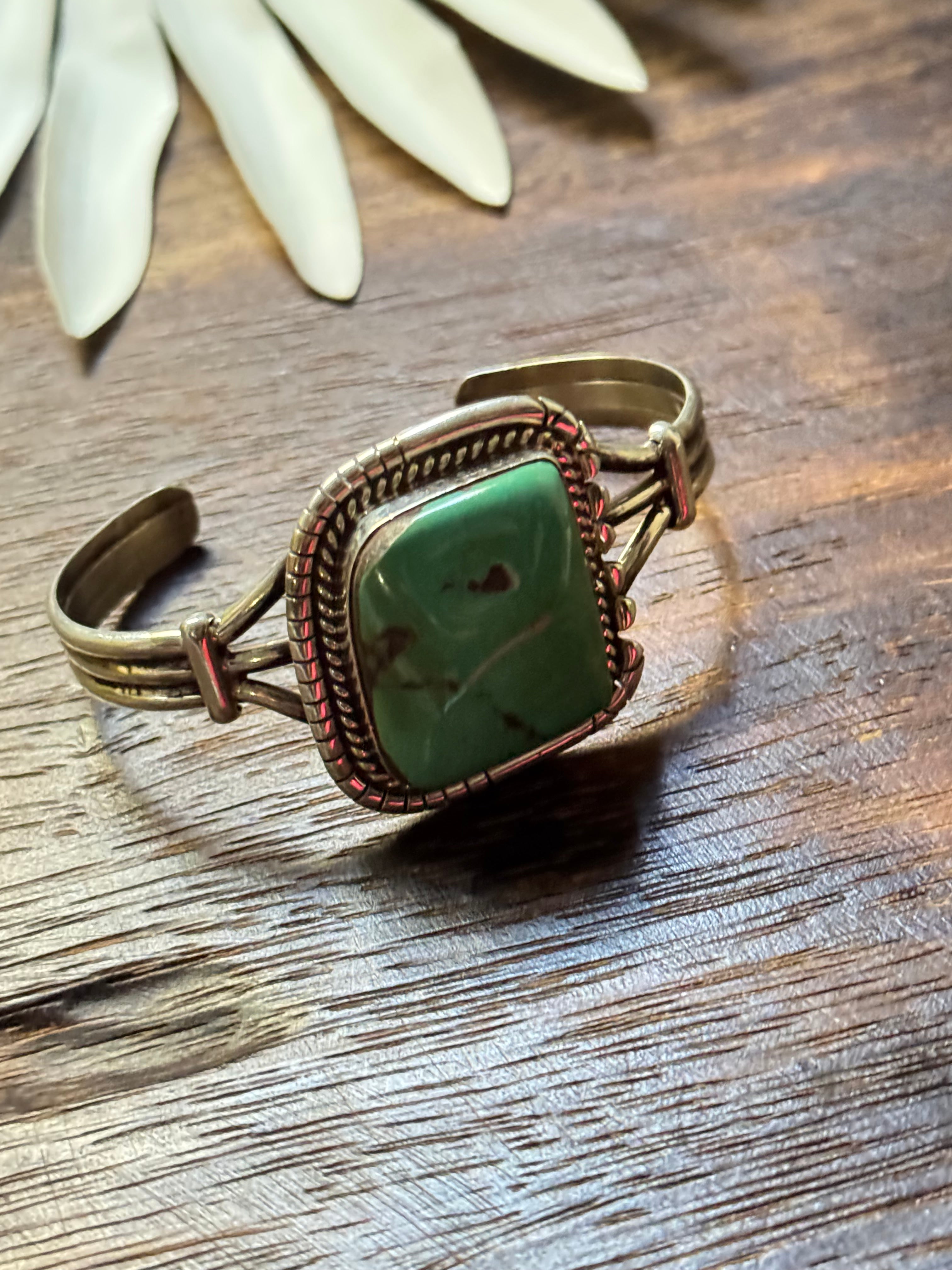 Navajo Made Kingman Turquoise & Sterling Silver Cuff Bracelet