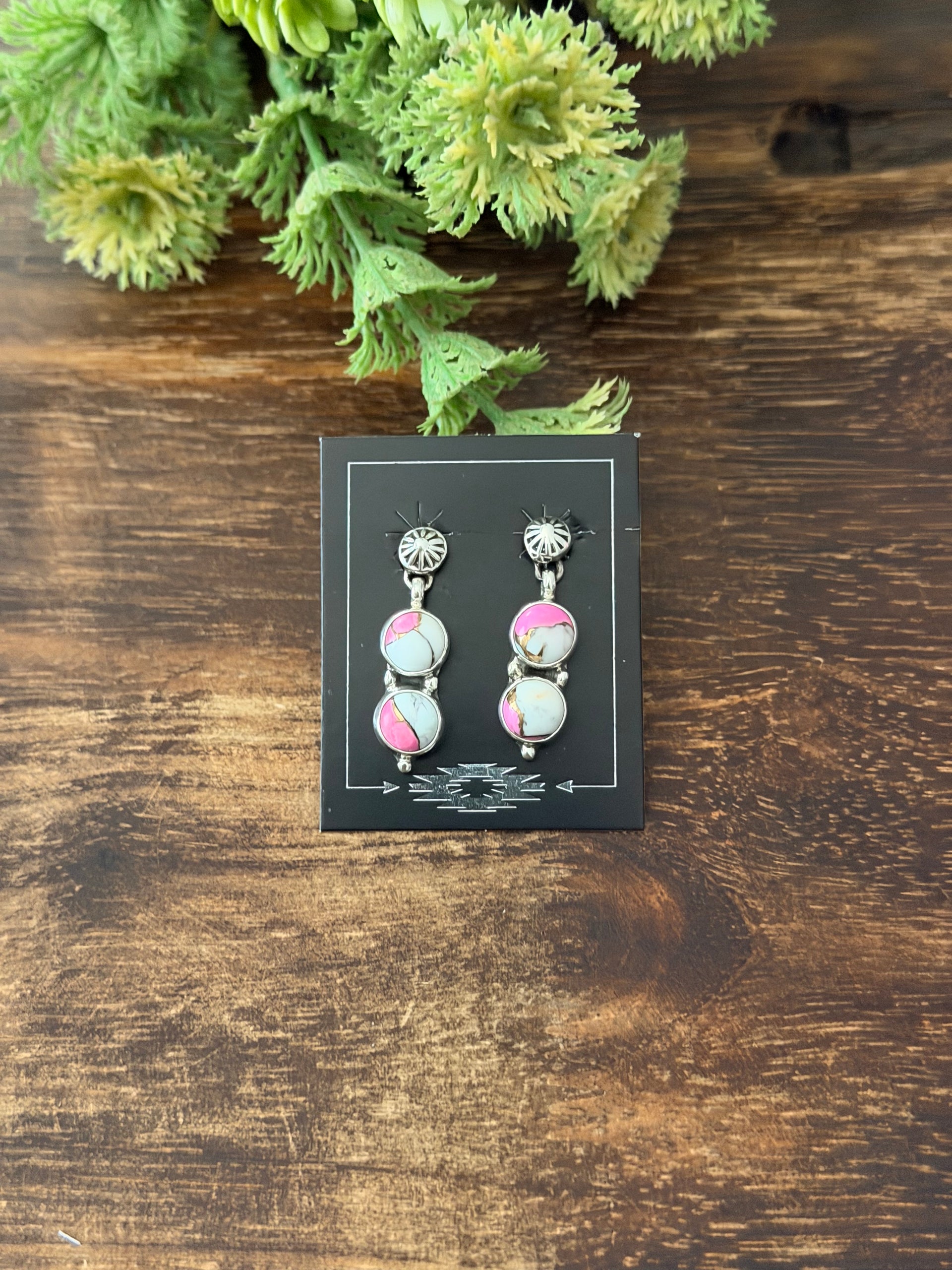 Navajo Made Cotton Candy Dahlia & Sterling Silver Post Cluster Earrings