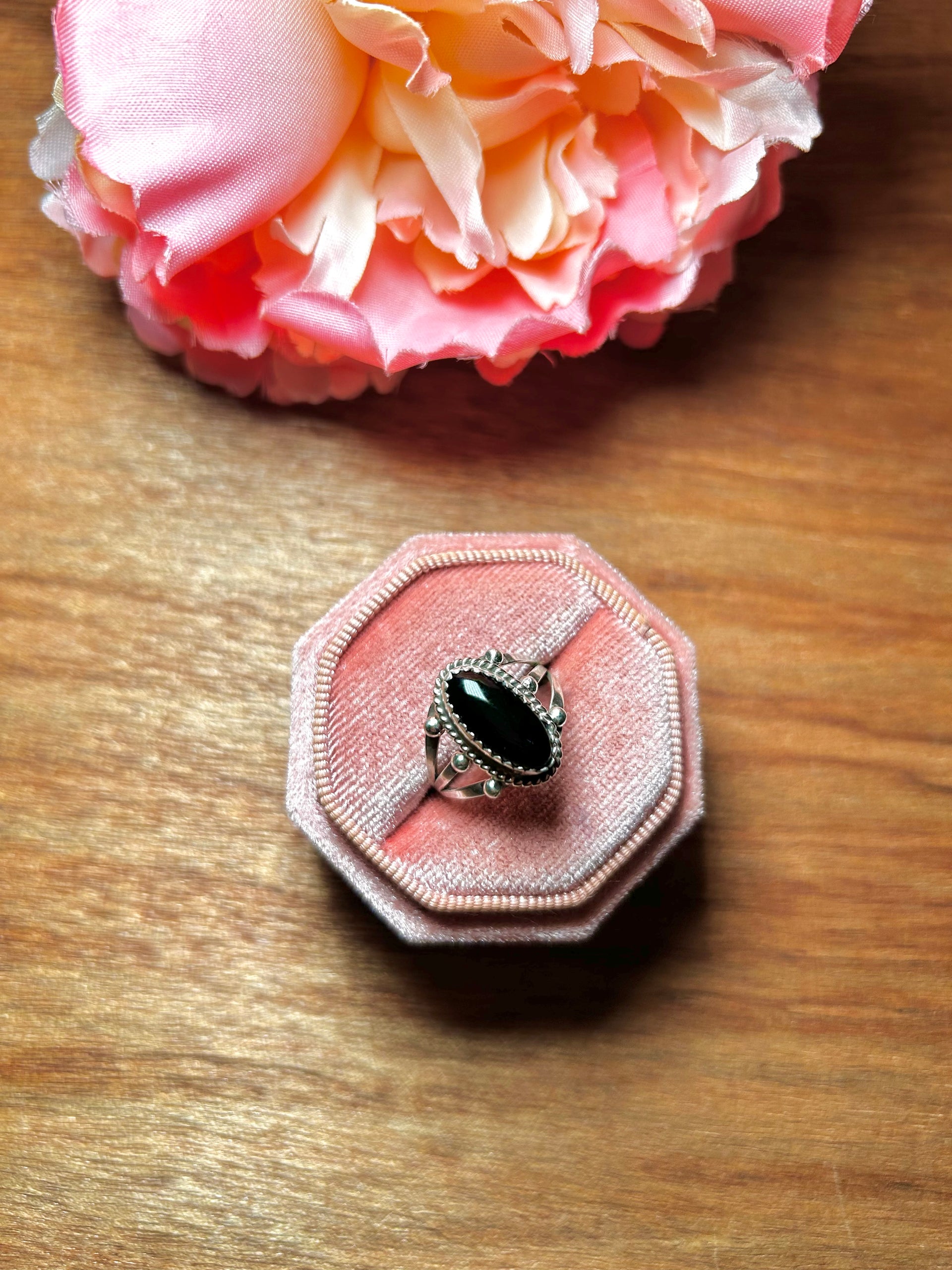 Navajo Made Onyx & Sterling Silver Ring