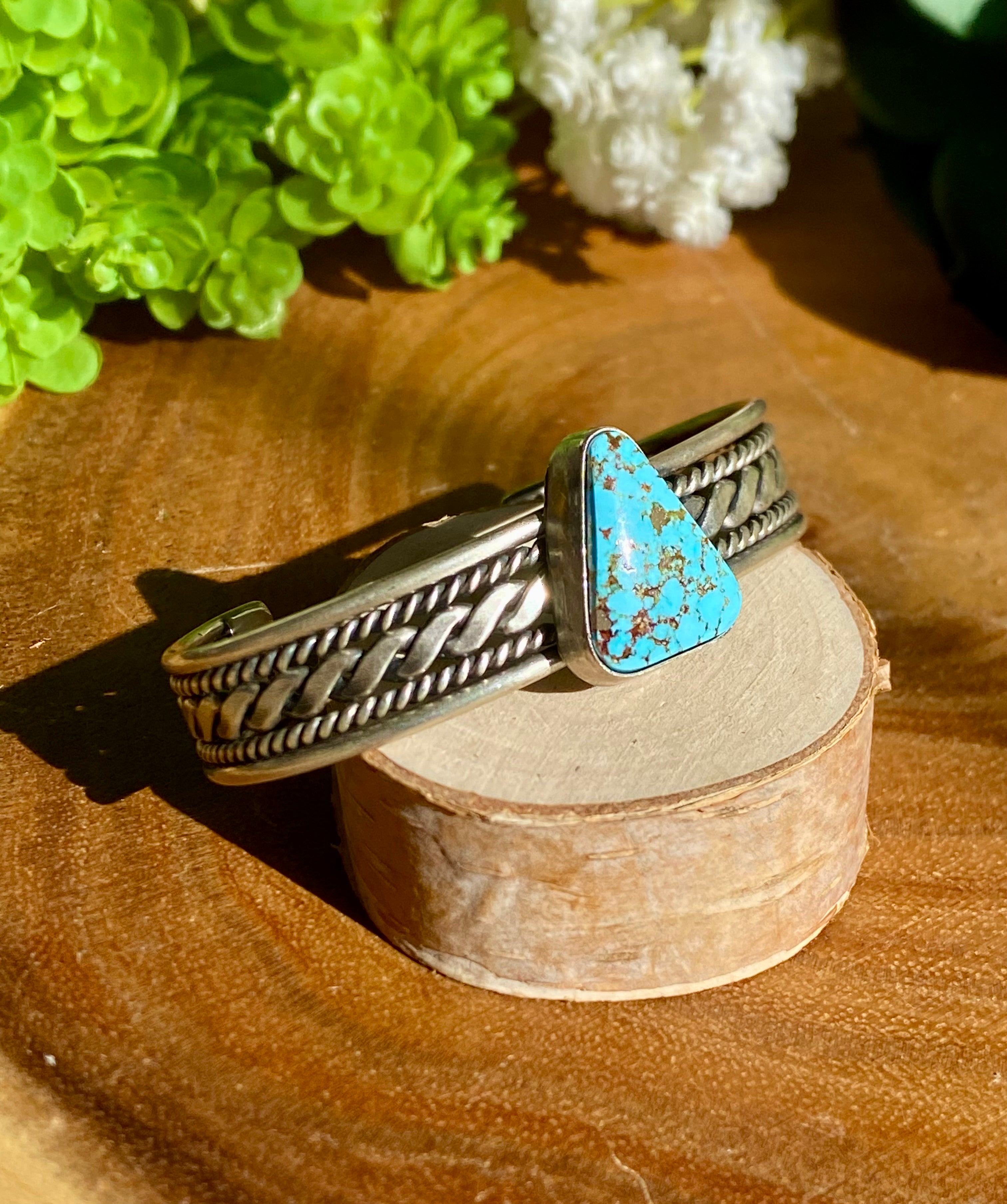 Navajo Made Kingman Turquoise & Sterling Silver Cuff Bracelet