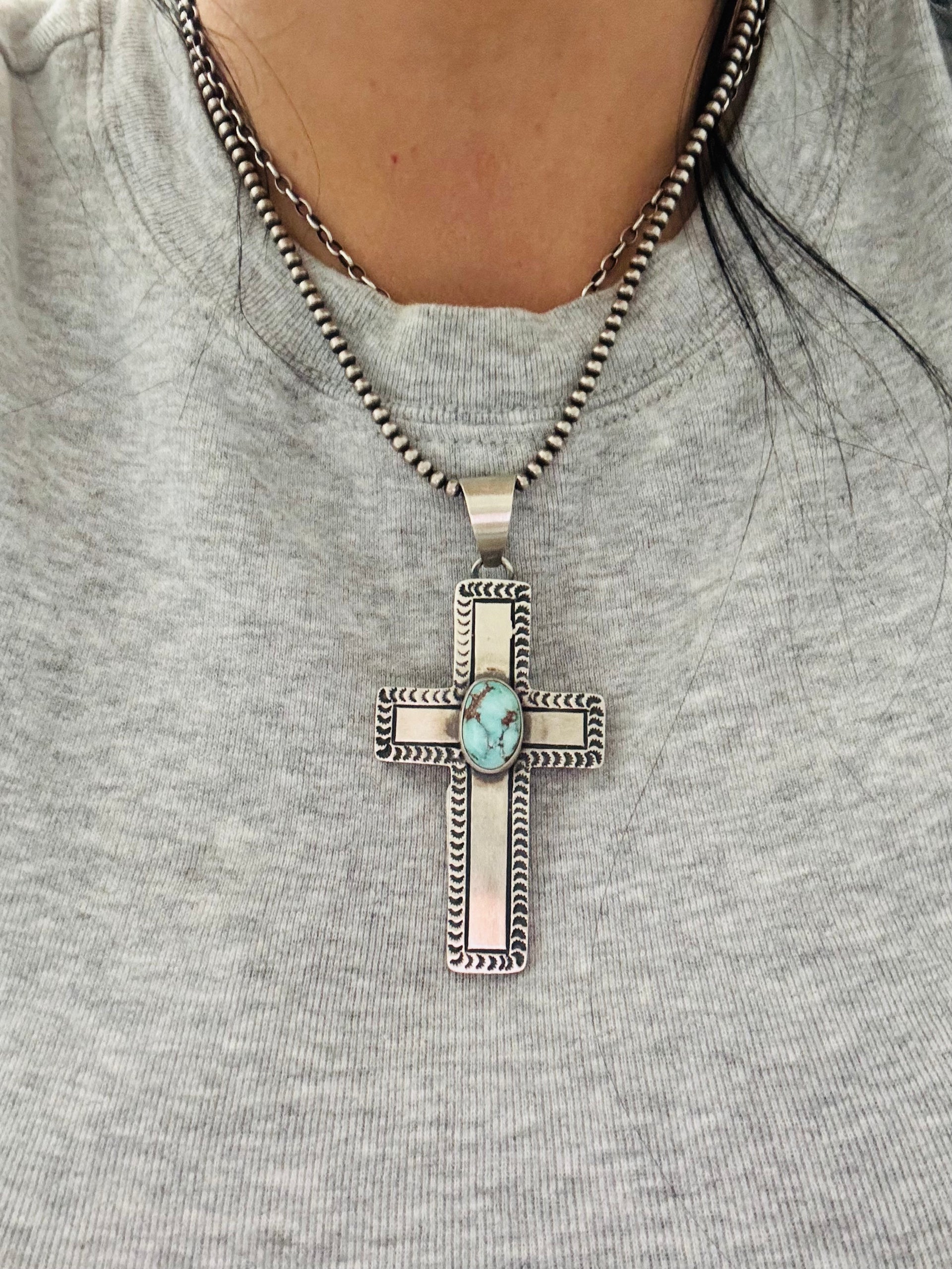 Jereme Delgarito Dry Creek Turquoise & Sterling Silver Cross Pendant
