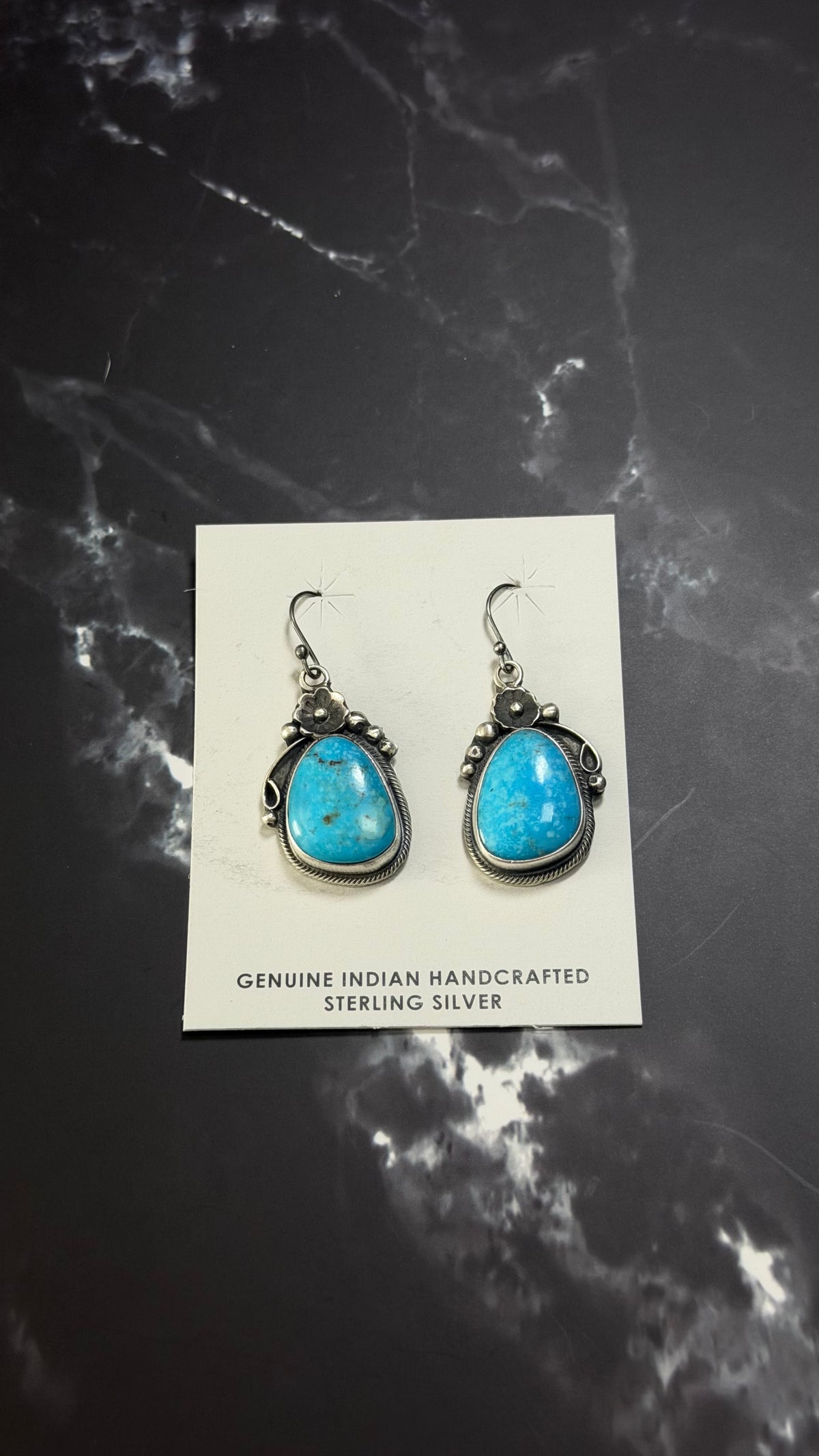 Navajo Made Kingman Turquoise & Sterling Silver Dangle Earrings
