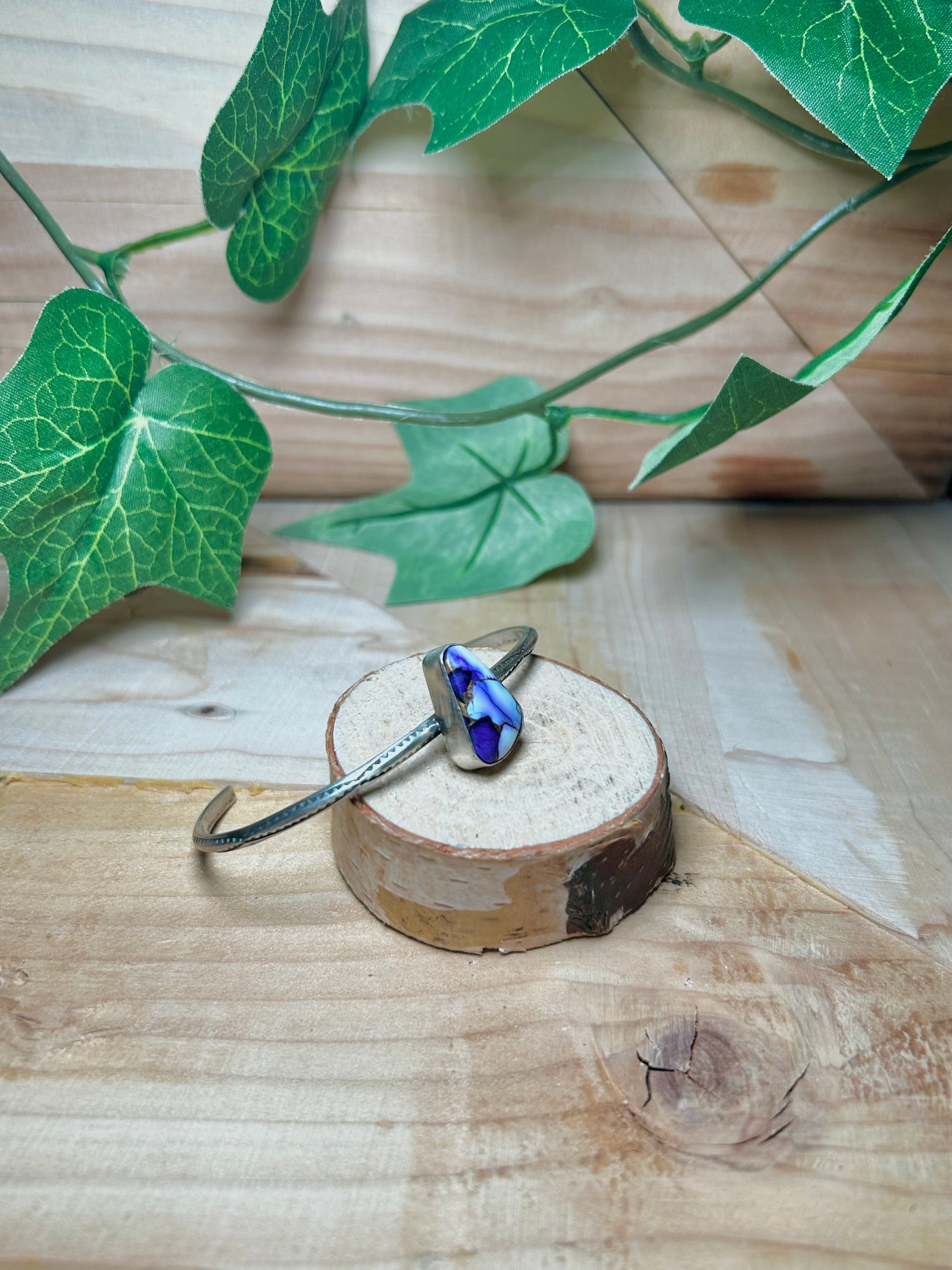 Navajo Made Purple Mohave Turquoise & Sterling Silver Cuff Bracelet
