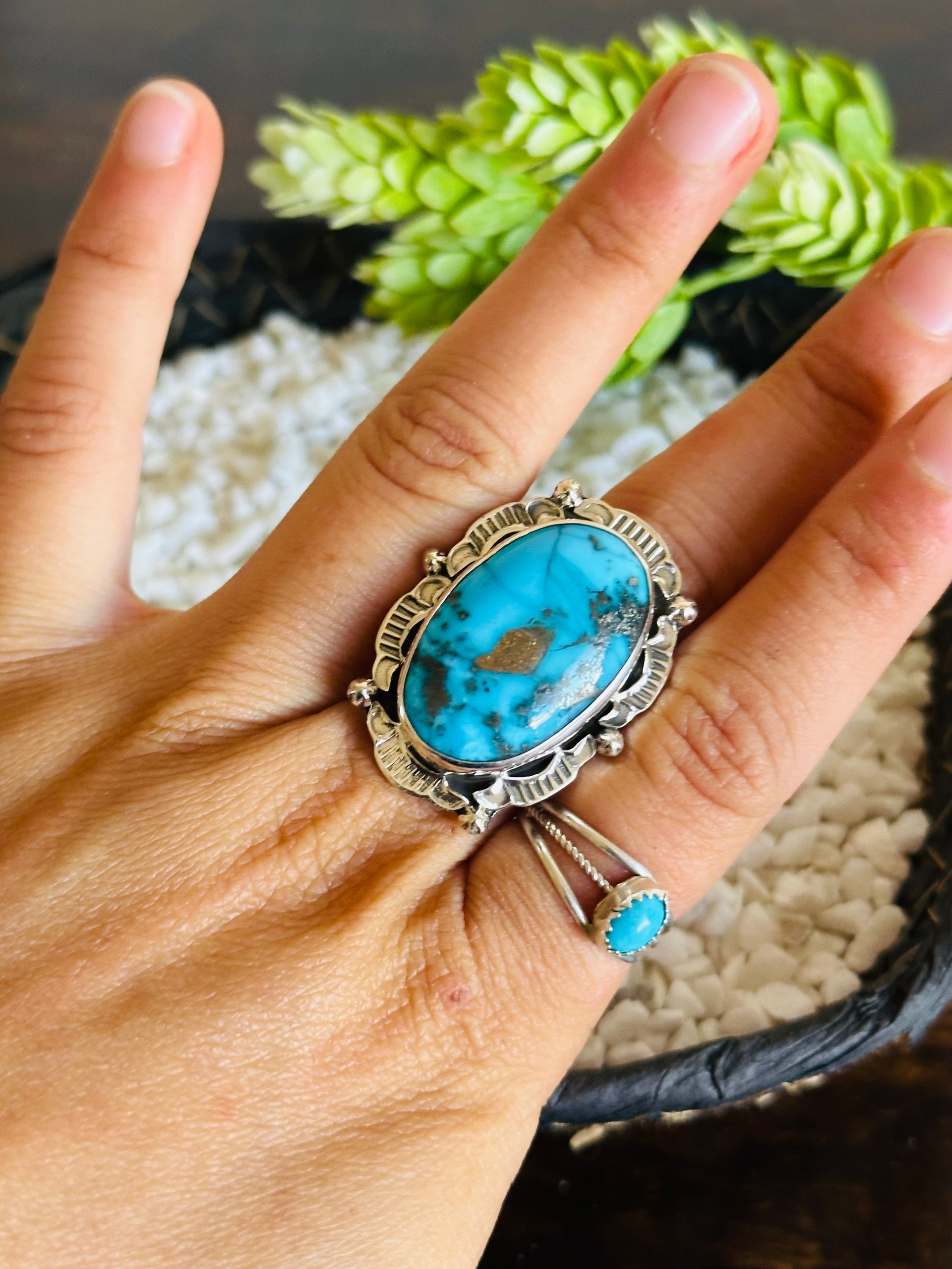 TTD Blue Ridge Turquoise & Sterling Silver Adjustable Ring