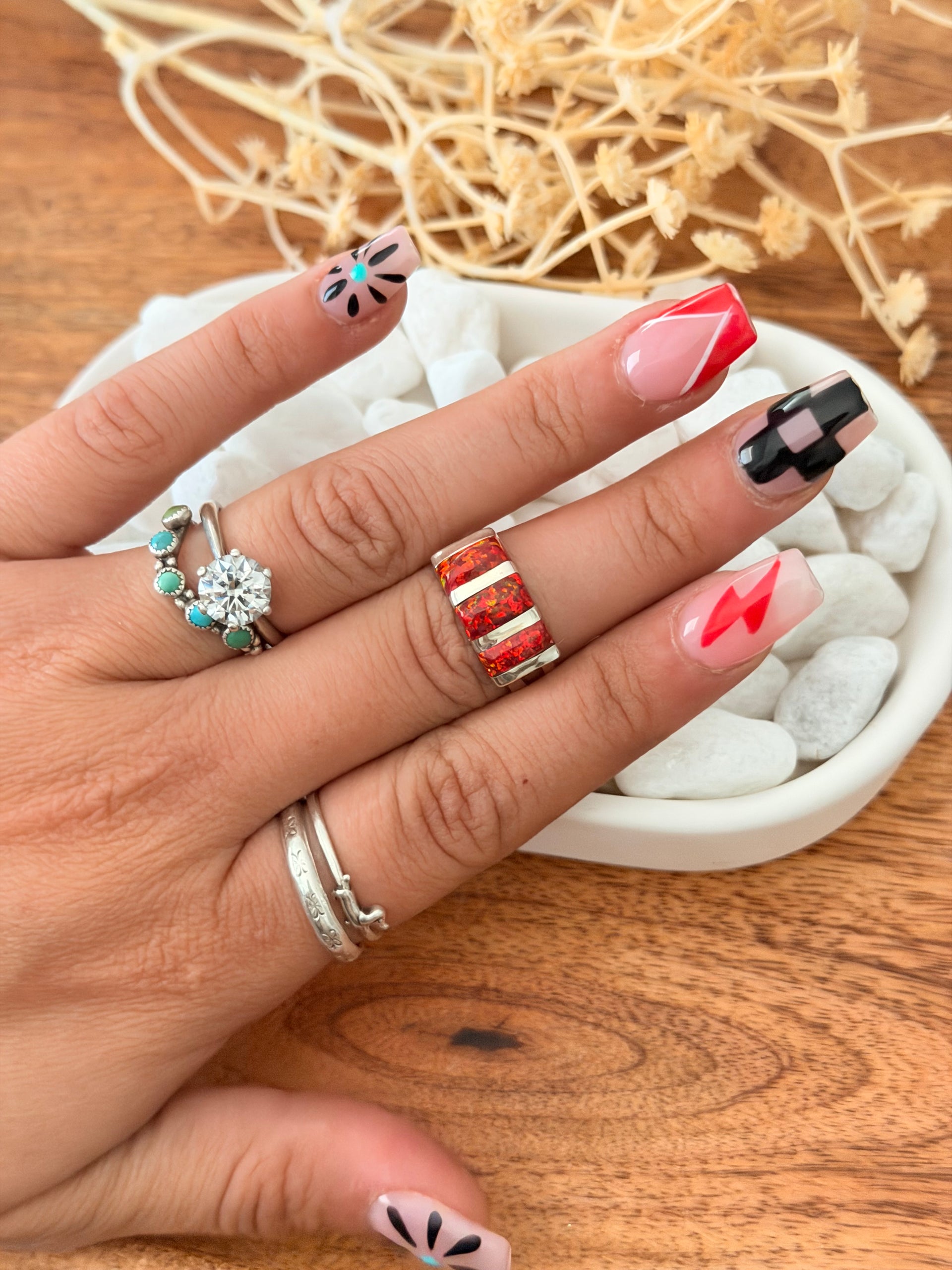 Navajo Made Red Opal & Sterling Silver Ring
