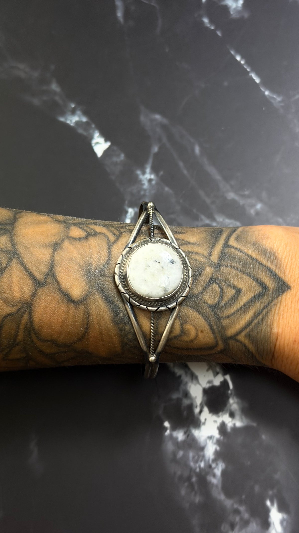 Peggy Skeets White Buffalo & Sterling Silver Cuff Bracelet
