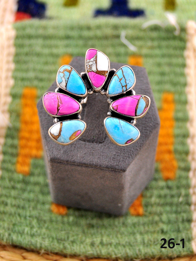 Southwest Made Cotton Candy & Sterling Silver Adjustable Ring