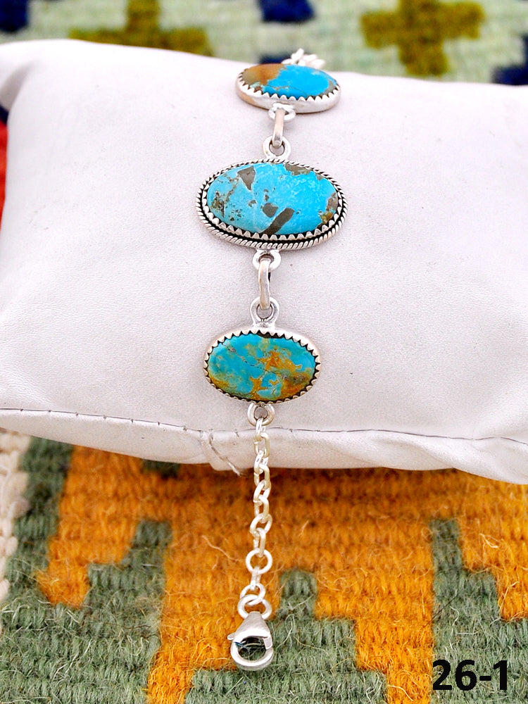 Southwest Handmade Ribbon Royston Turquoise& Sterling Silver Bracelet