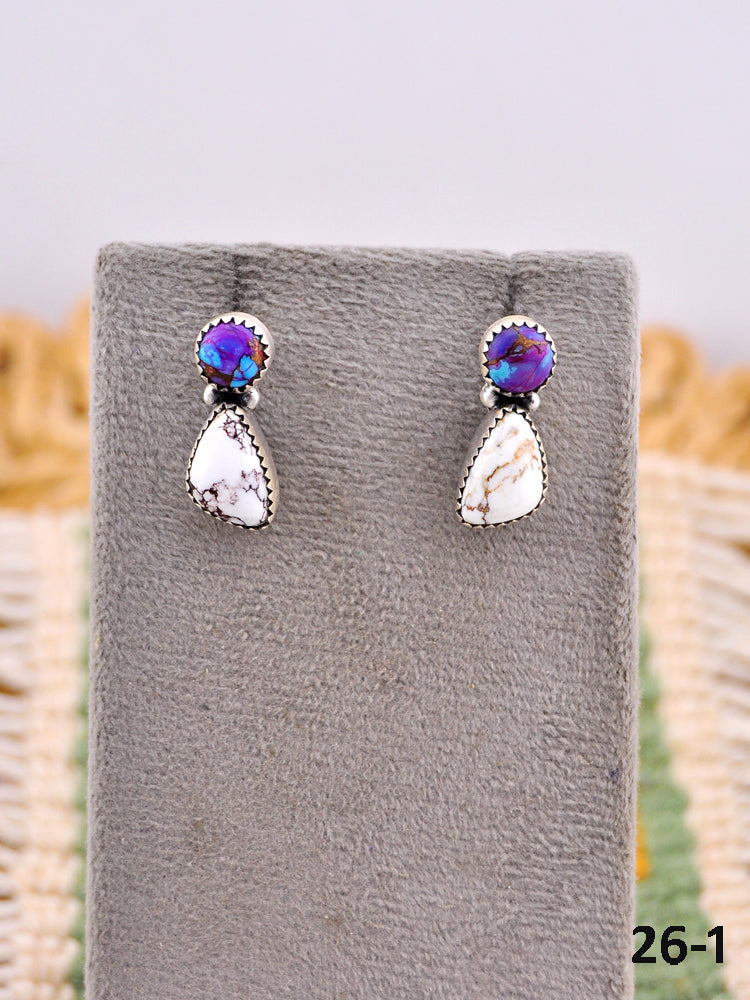 Southwest Made Purple Dahlia with Wild Horse Magnesite & Sterling Silver Post Earrings