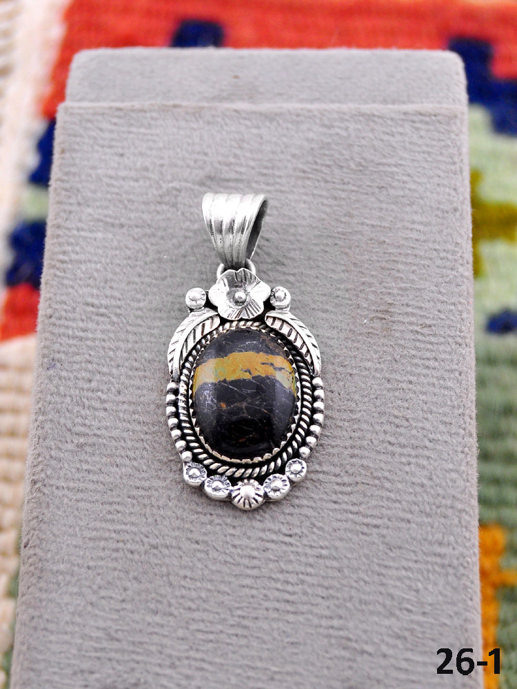 Southwest Made Black Jack Turquoise & Sterling Silver Pendant