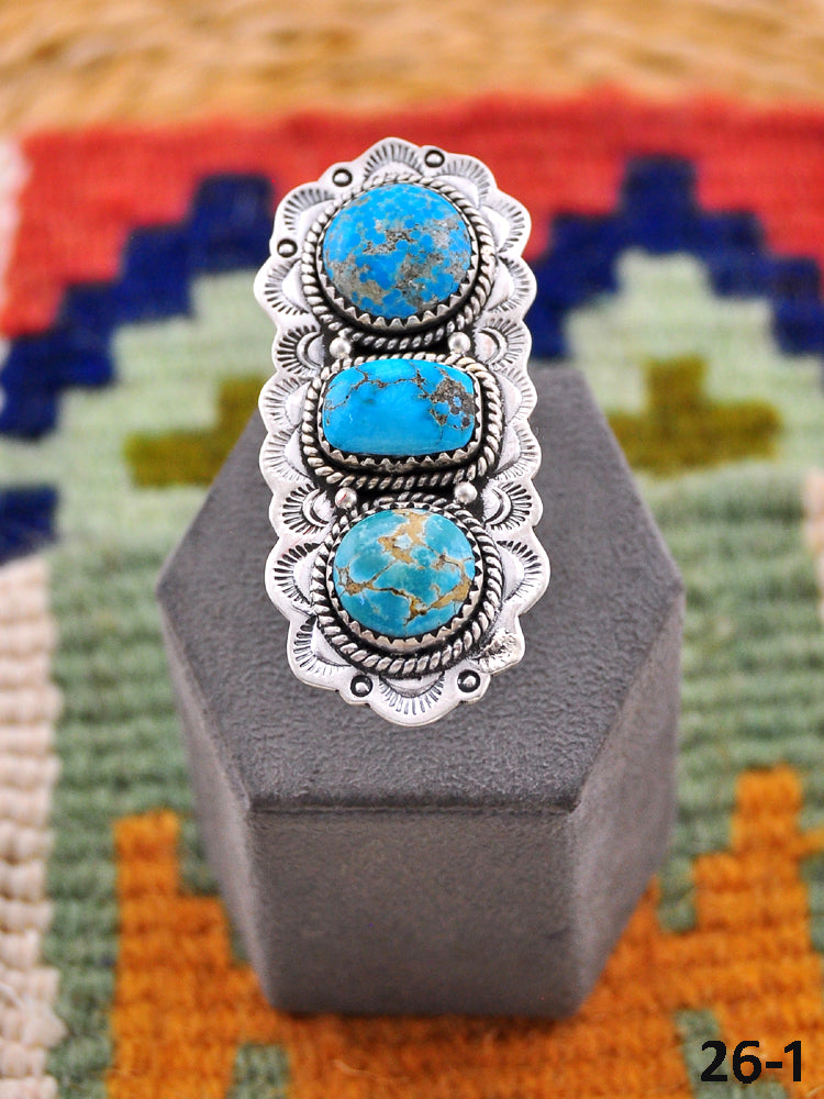 Southwest Handmade White Water Turquoise & Sterling Silver Adjustable Ring