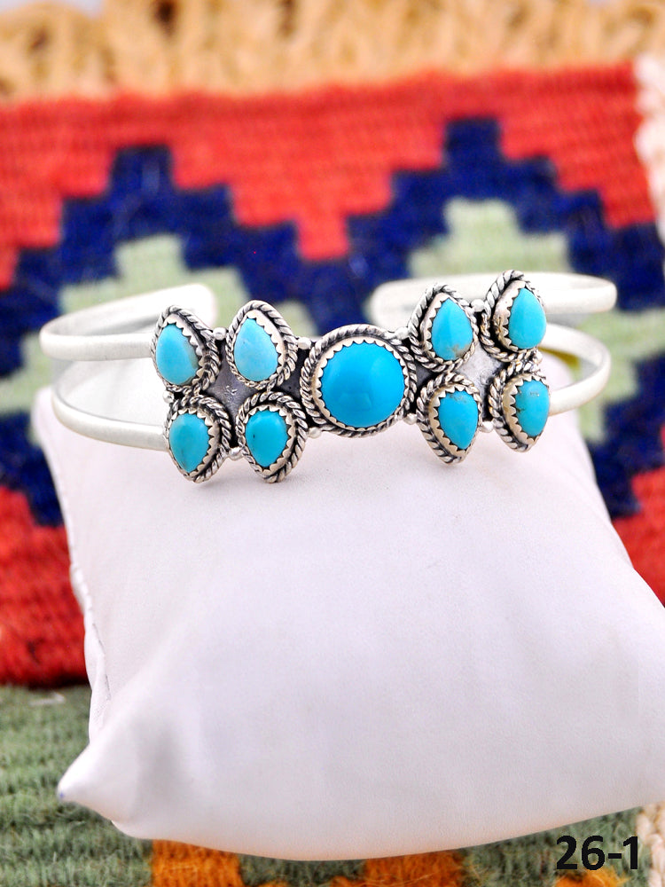 Southwest Handmade Kingman Turquoise & Sterling Silver Cuff Bracelet