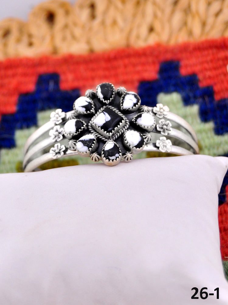 Southwest Handmade White Buffalo Turquoise & Sterling Silver Cuff Bracelet