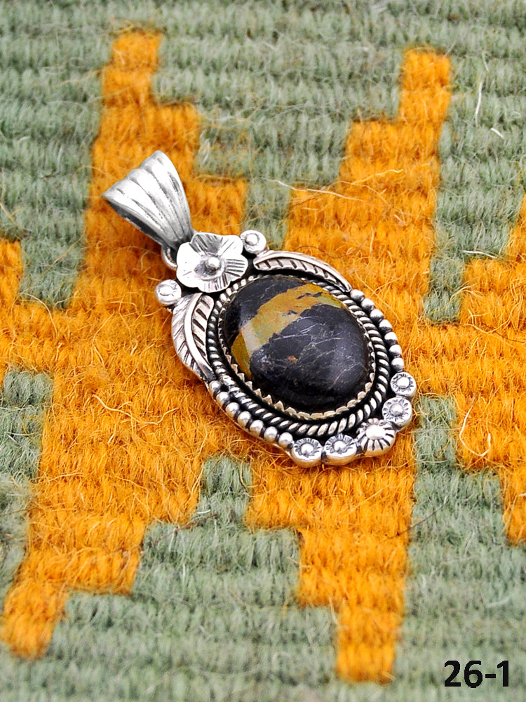 Southwest Made Black Jack Turquoise & Sterling Silver Pendant