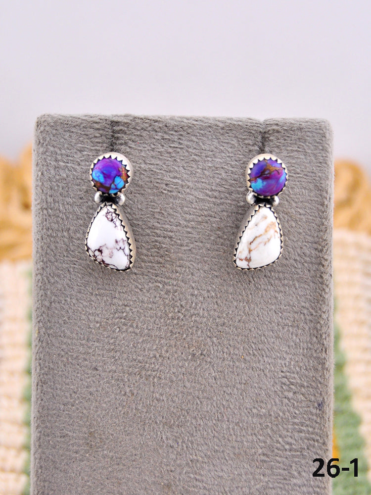 Southwest Made Purple Dahlia with Wild Horse Magnesite & Sterling Silver Post Earrings