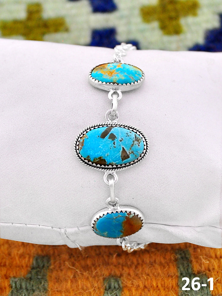 Southwest Handmade Ribbon Royston Turquoise& Sterling Silver Bracelet