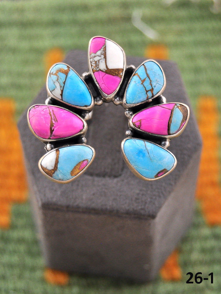 Southwest Made Cotton Candy & Sterling Silver Adjustable Ring