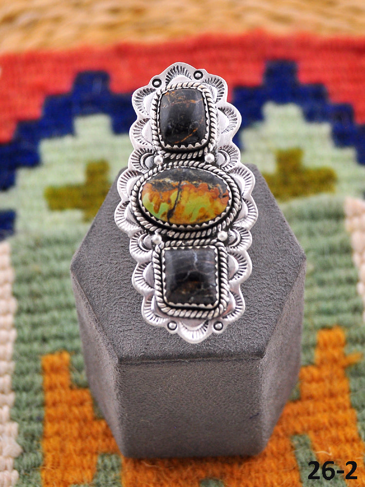 Southwest Handmade Black Jack Turquoise & Sterling Silver Adjustable Ring