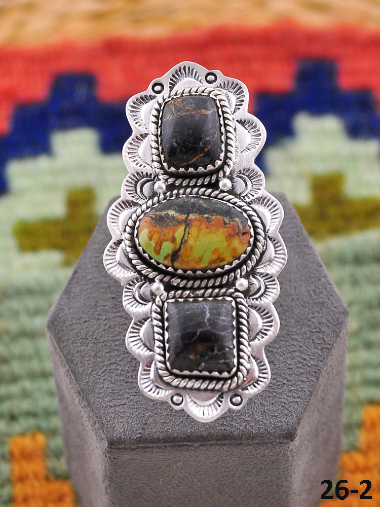 Southwest Handmade Black Jack Turquoise & Sterling Silver Adjustable Ring