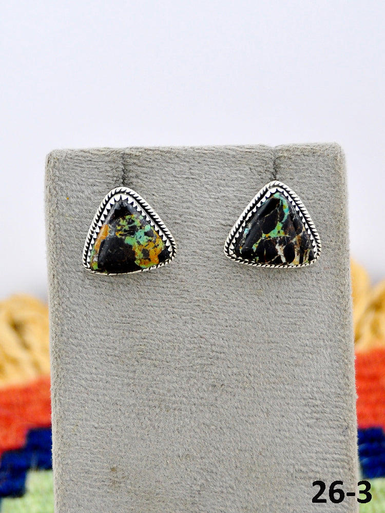 Southwest Made Black Jack Turquoise & Sterling Silver Post Studs Earrings