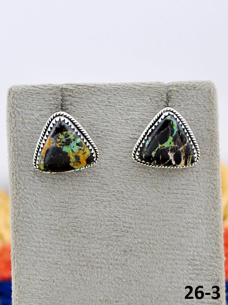 Southwest Made Black Jack Turquoise & Sterling Silver Post Studs Earrings