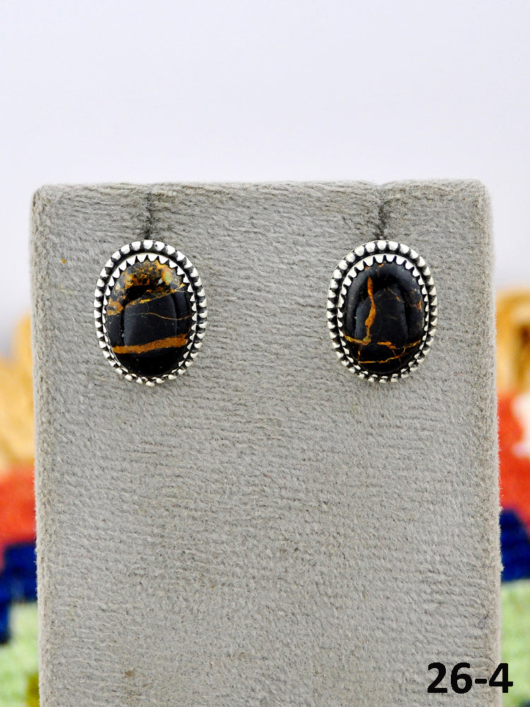 Southwest Made Black Jack Turquoise & Sterling Silver Post Studs Earrings