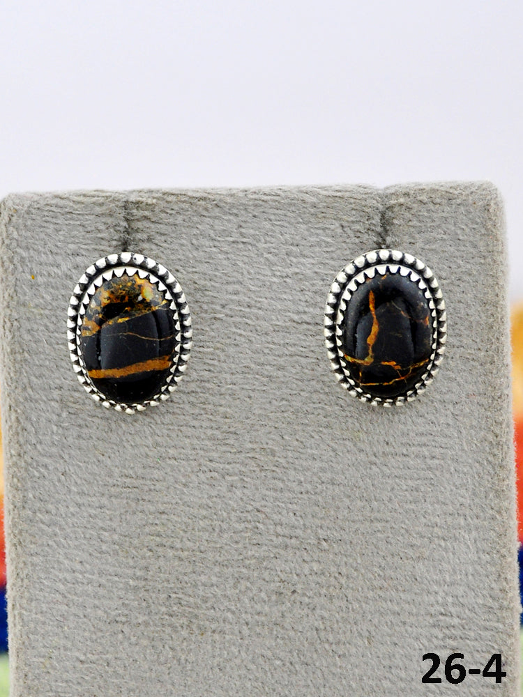 Southwest Made Black Jack Turquoise & Sterling Silver Post Studs Earrings