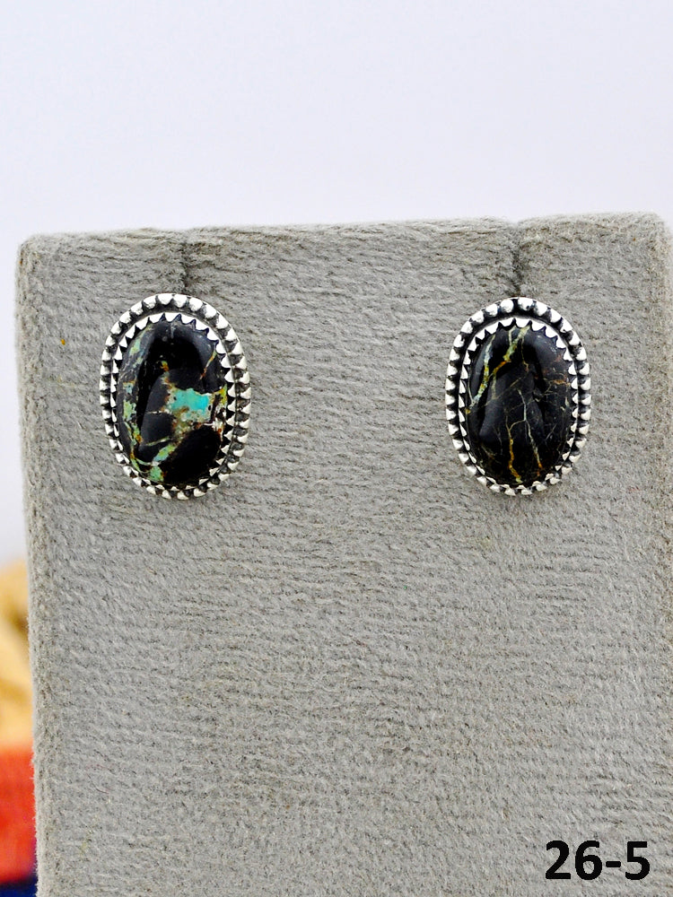 Southwest Made Black Jack Turquoise & Sterling Silver Post Studs Earrings