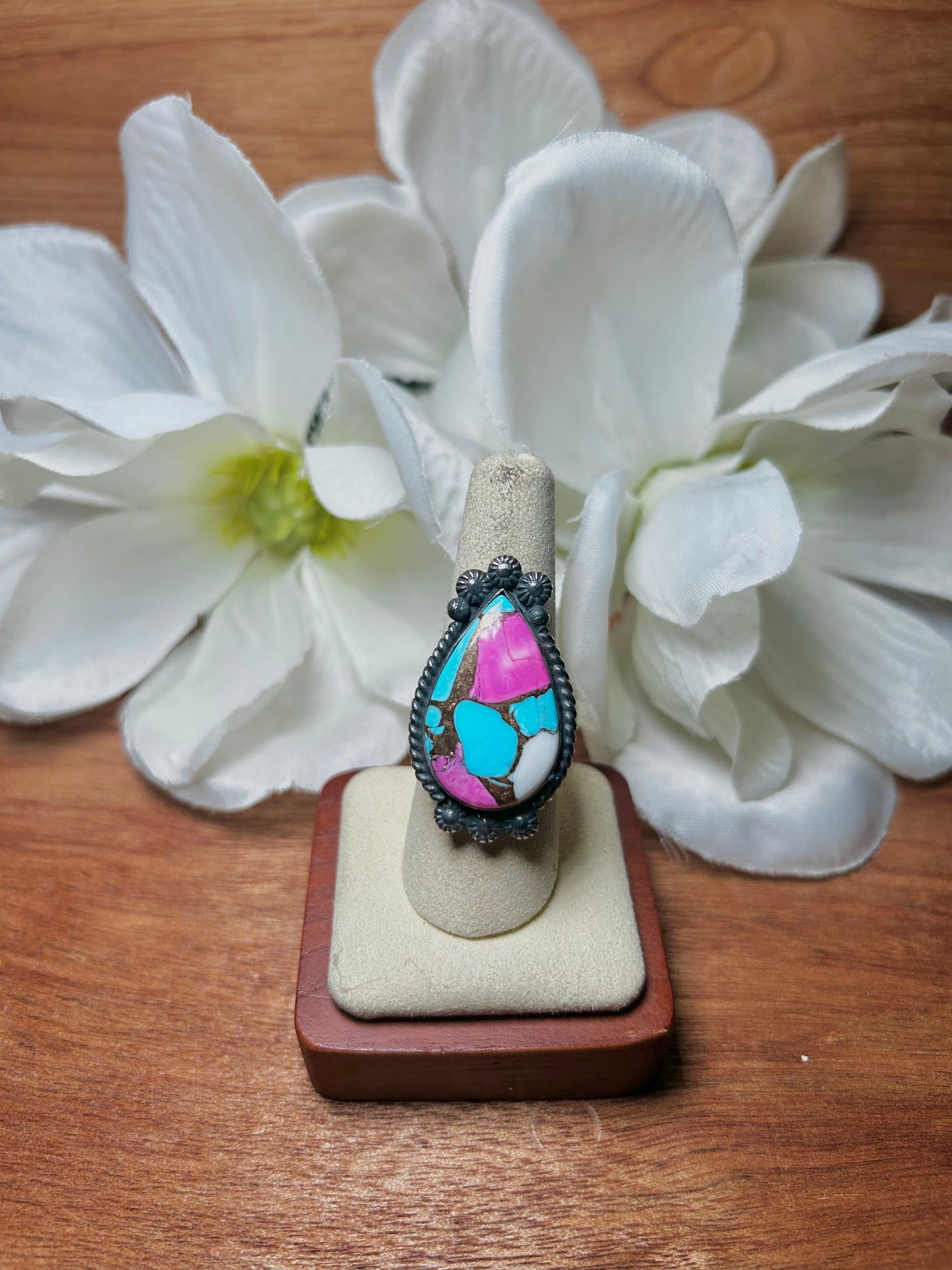 Zachariah David Cotton Candy Dahlia & Sterling Silver Adjustable Ring