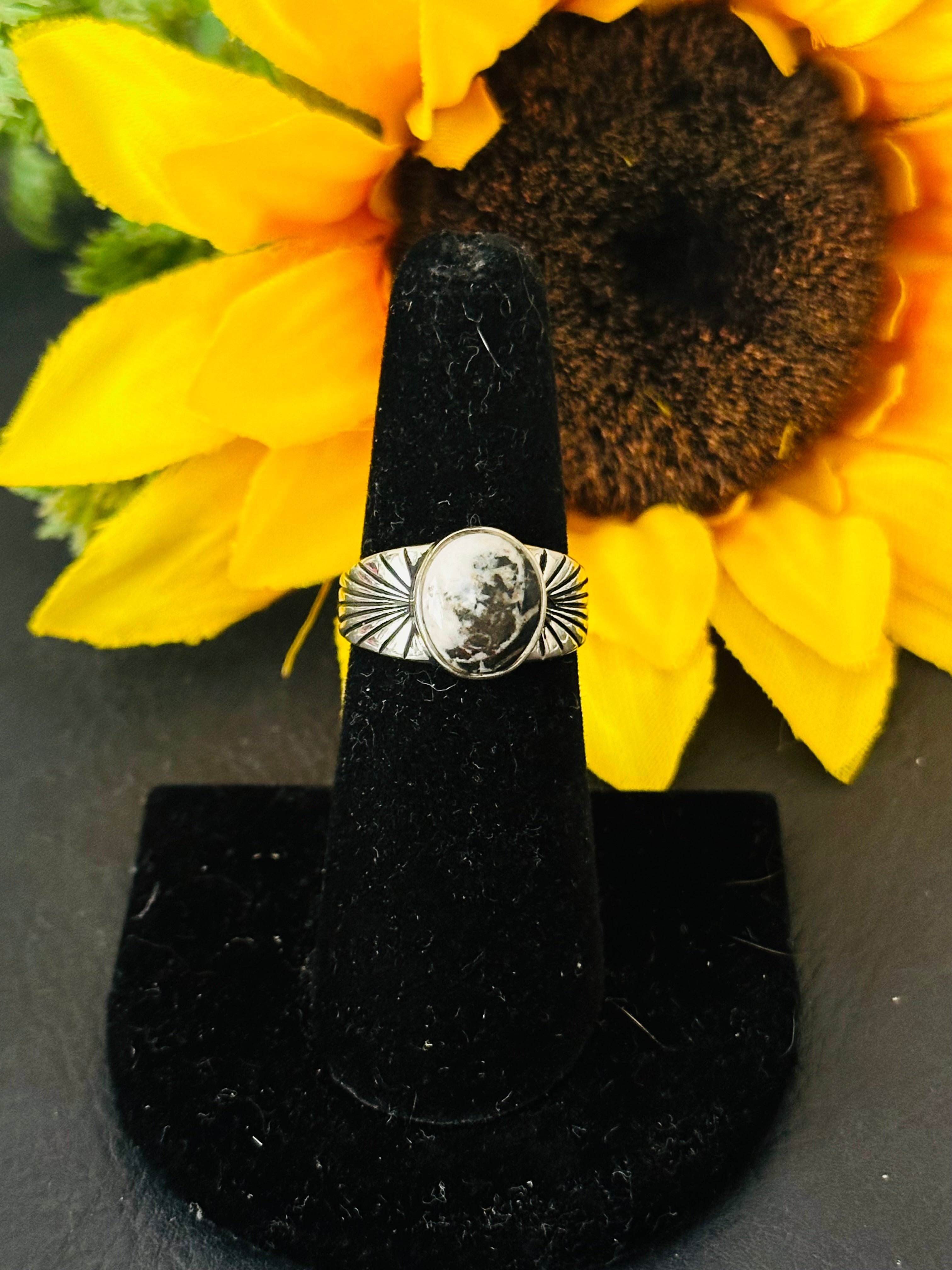 Navajo Made White Buffalo & Sterling Silver Ring