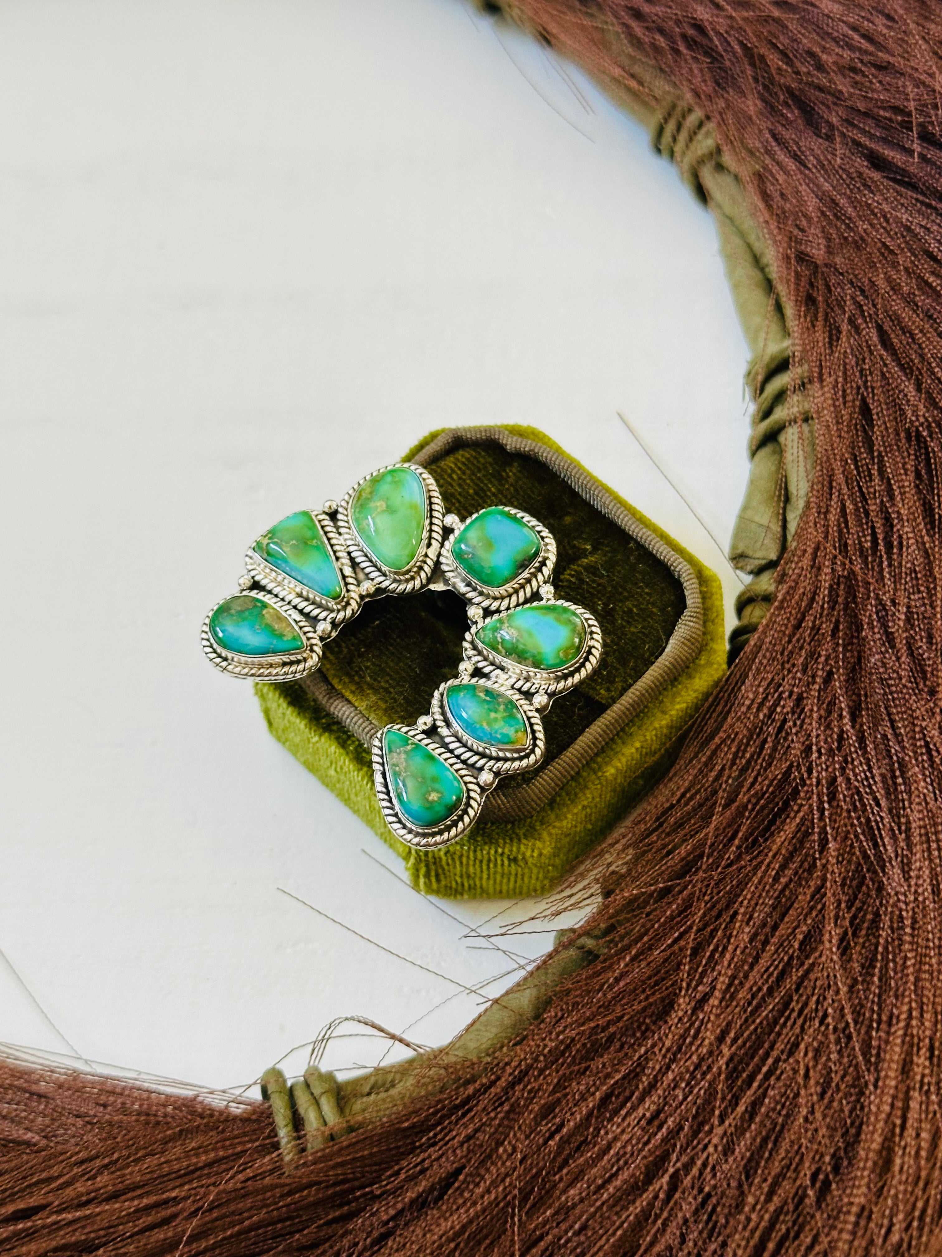 TTD “Chance” Sonoran Mountain Turquoise & Sterling Silver Adjustable Cluster Naja Ring