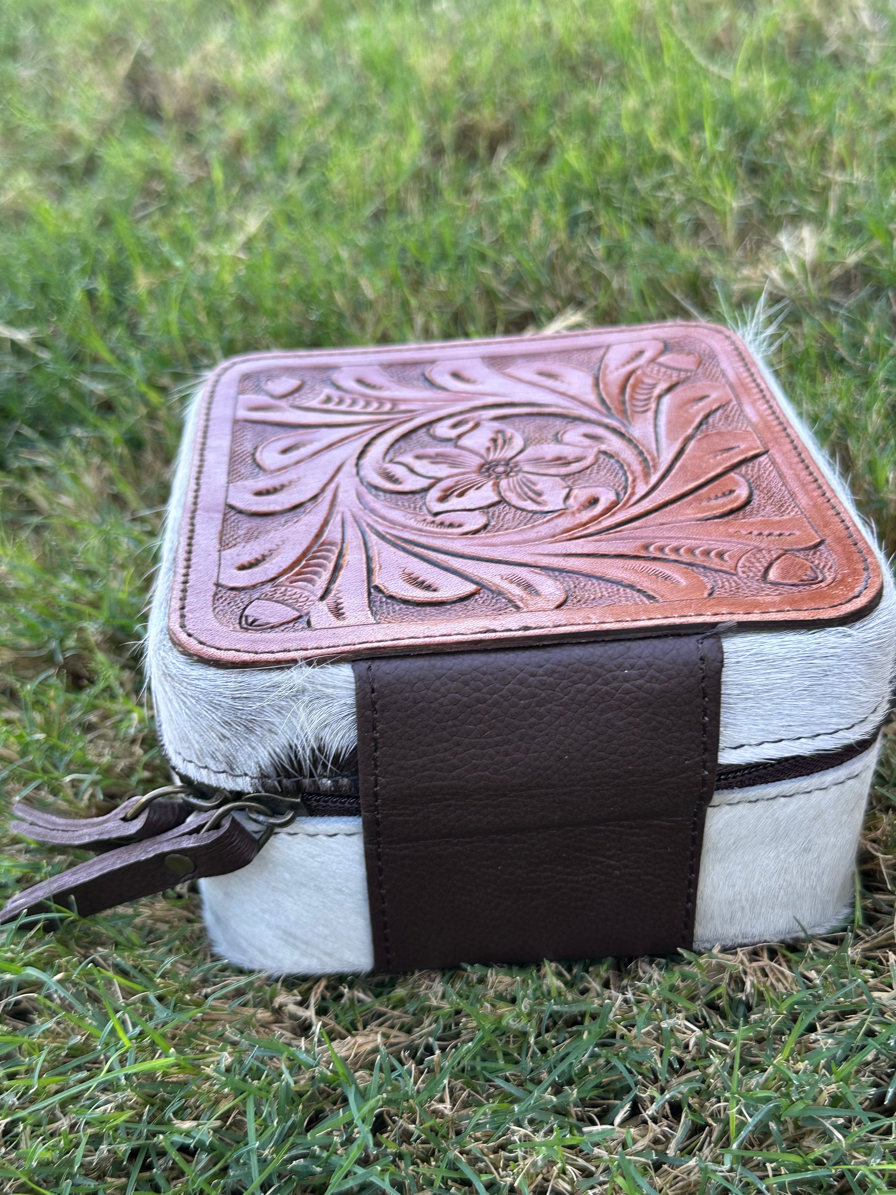 Genuine Tooled Leather Cowhide Jewelry Box