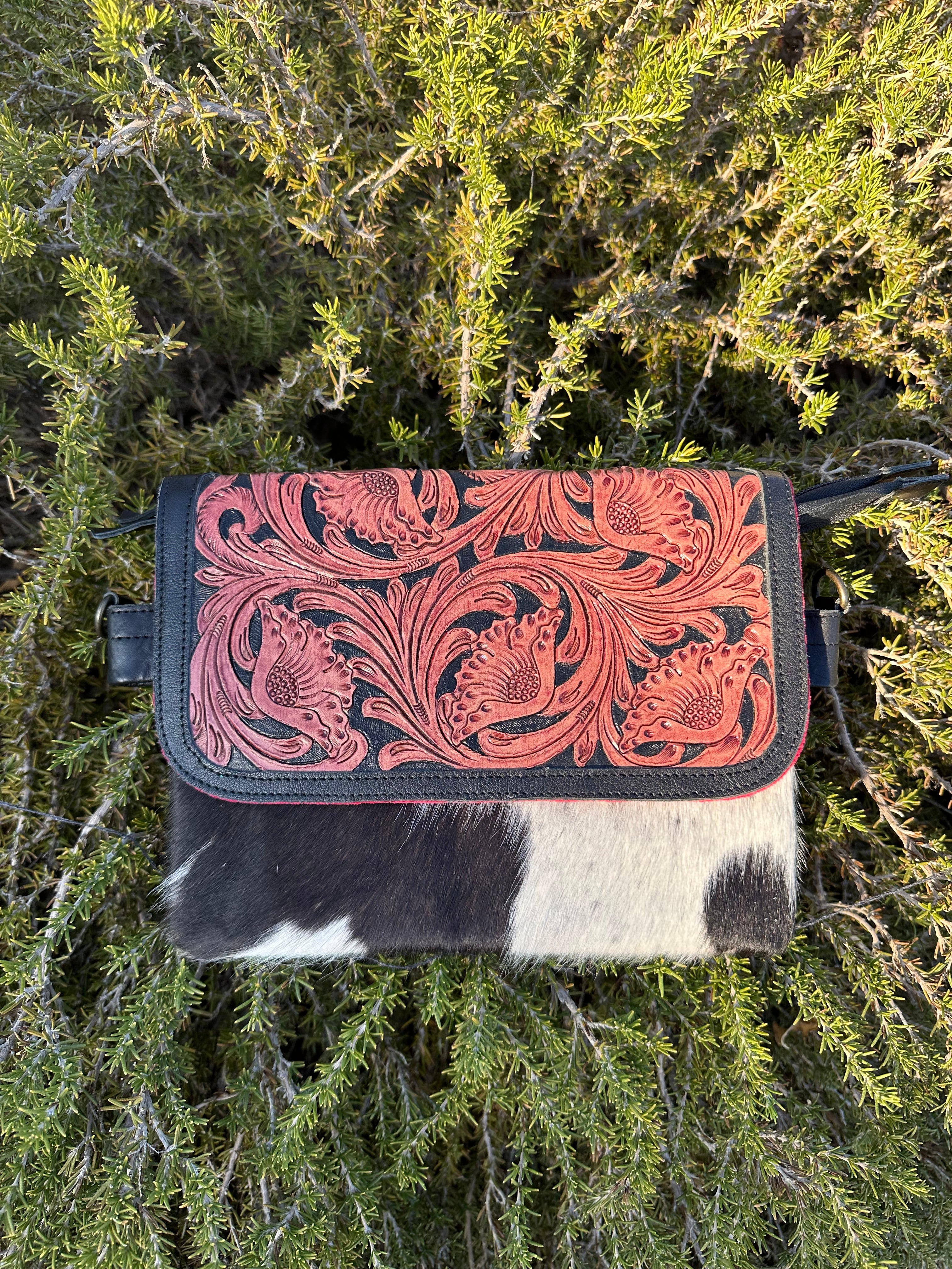 Genuine Tooled Leather & Cowhide Purse