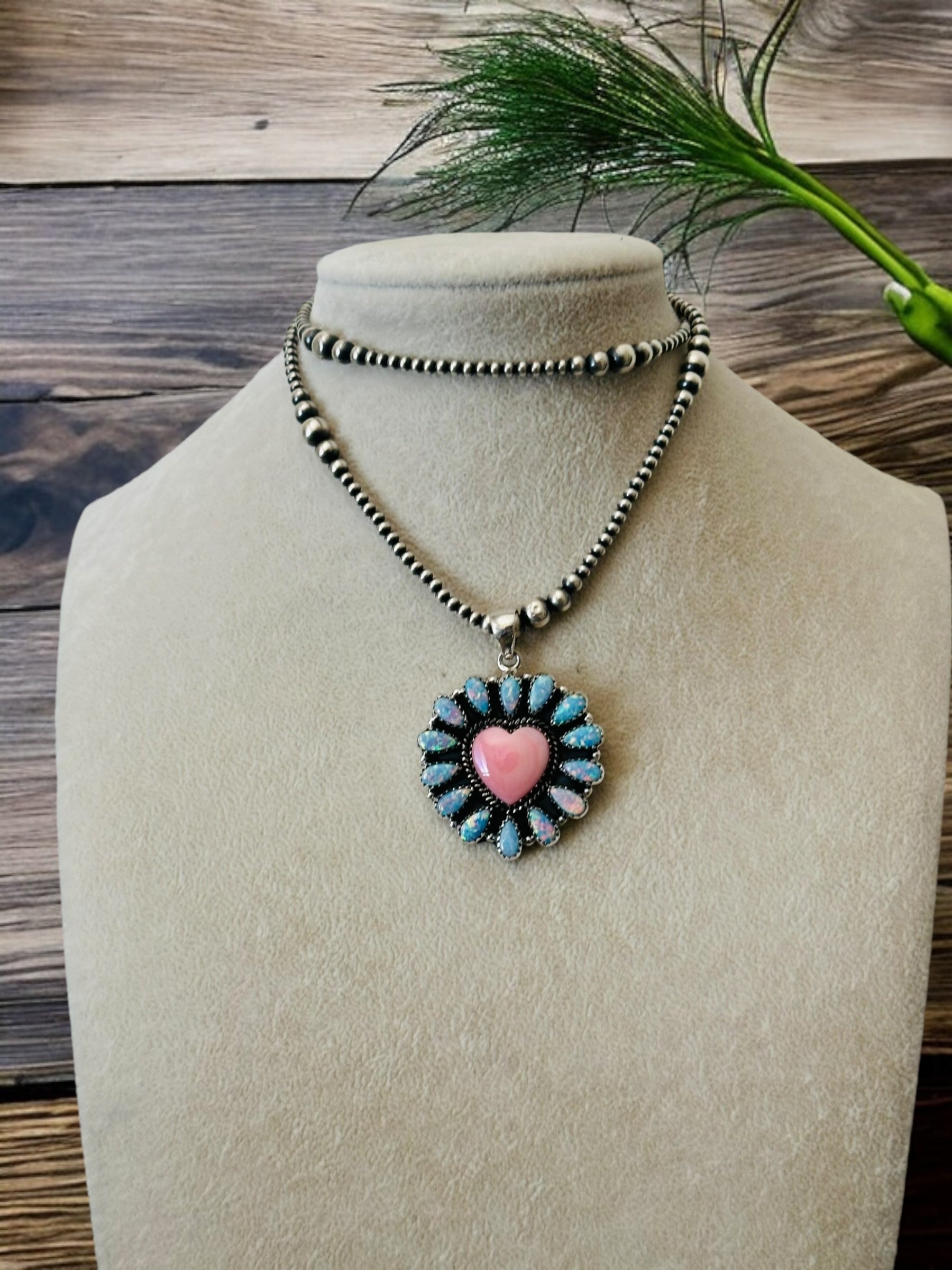 Southwest Handmade Multi Stone & Sterling Silver Cluster Heart Pendant