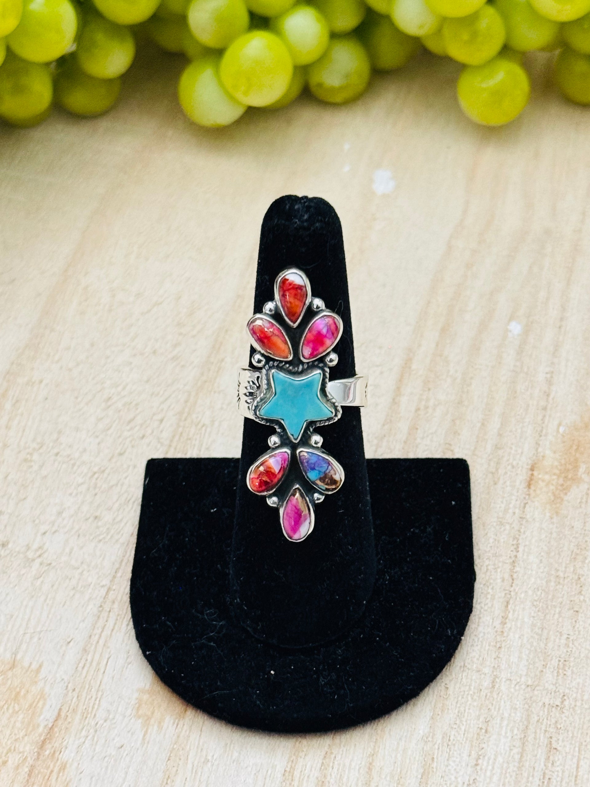 Southwest Handmade Multi Stone & Sterling Silver Adjustable Cluster Ring