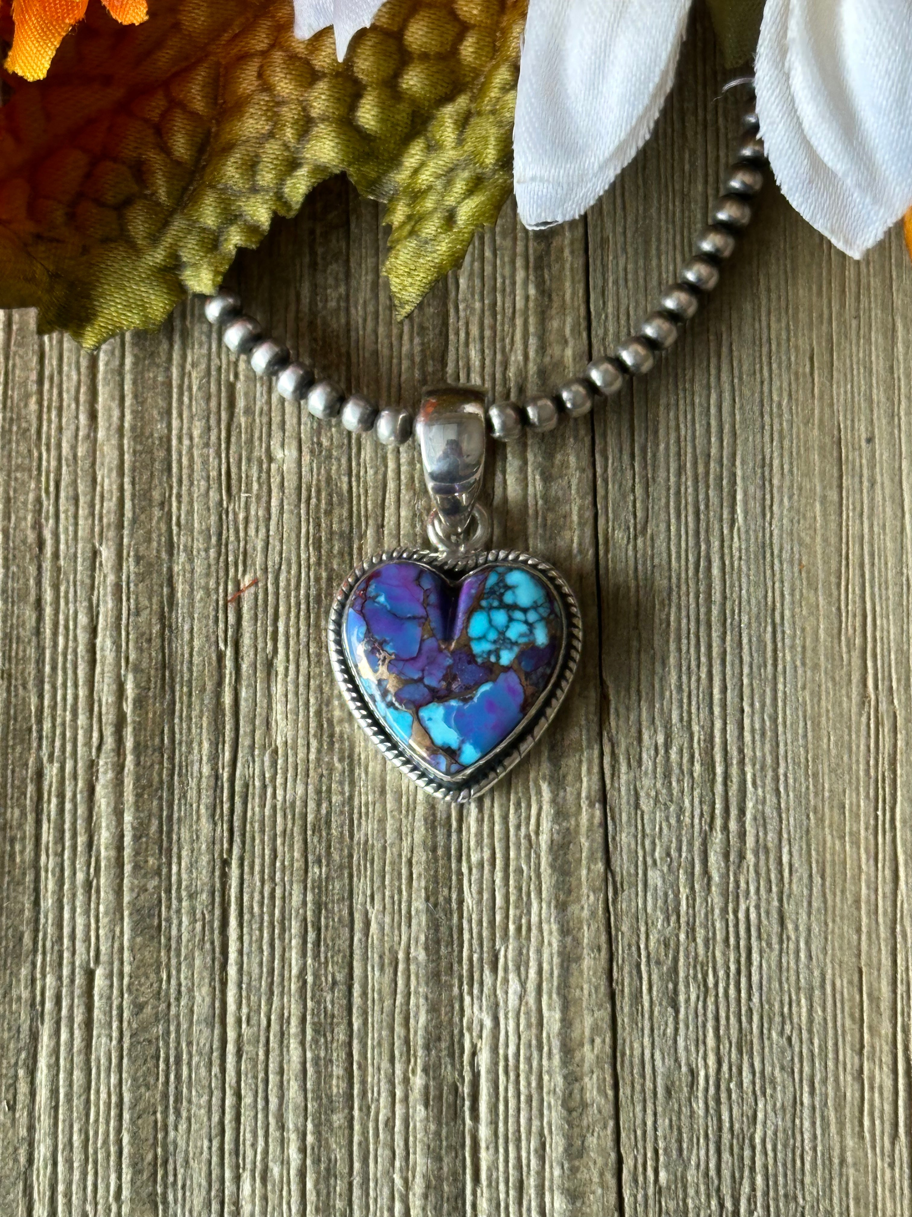 Southwest Handmade Purple Mohave Turquoise & Sterling Silver Heart Pendant