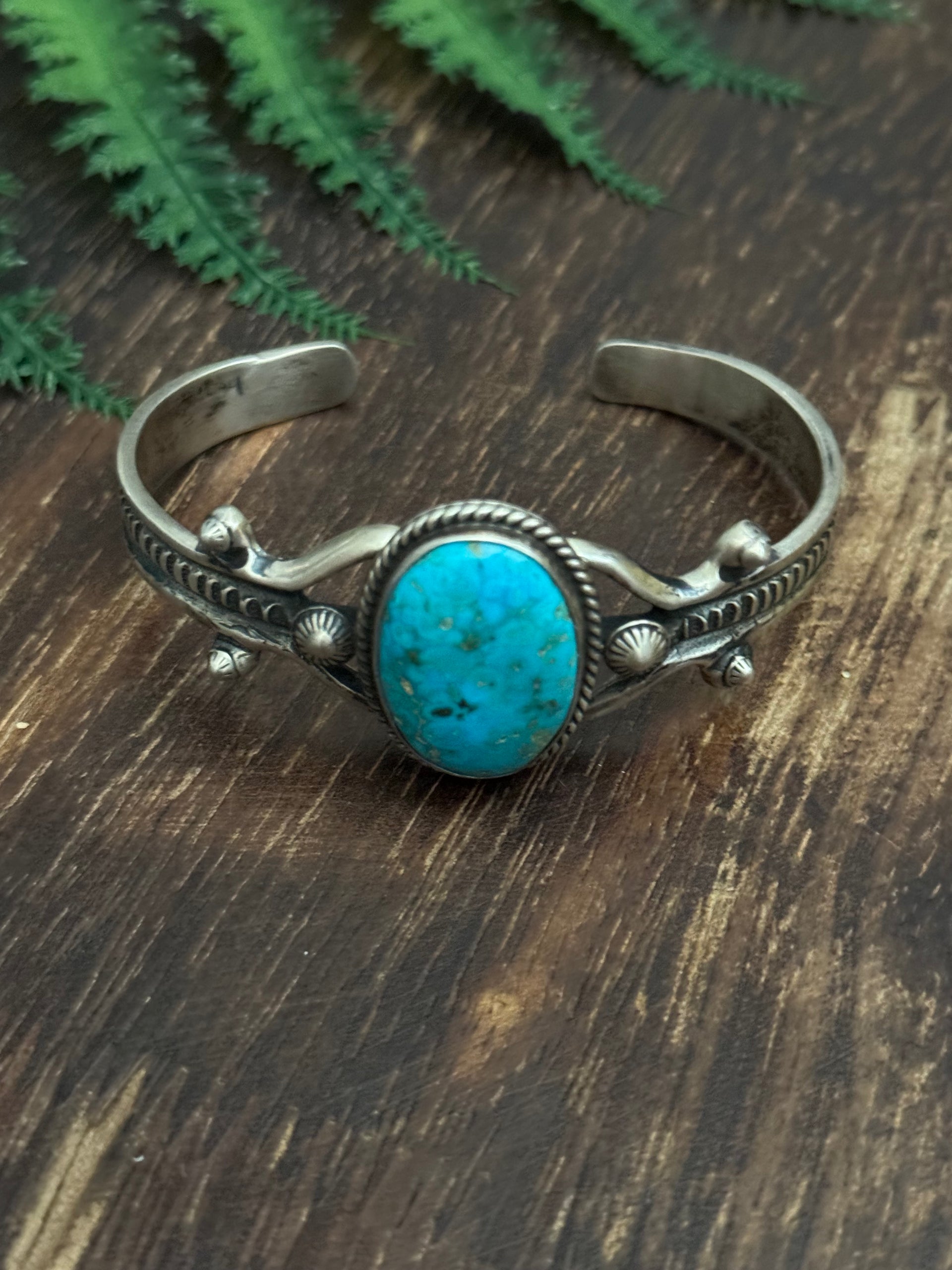 Navajo Made Kingman Turquoise & Sterling Silver Cuff Bracelet