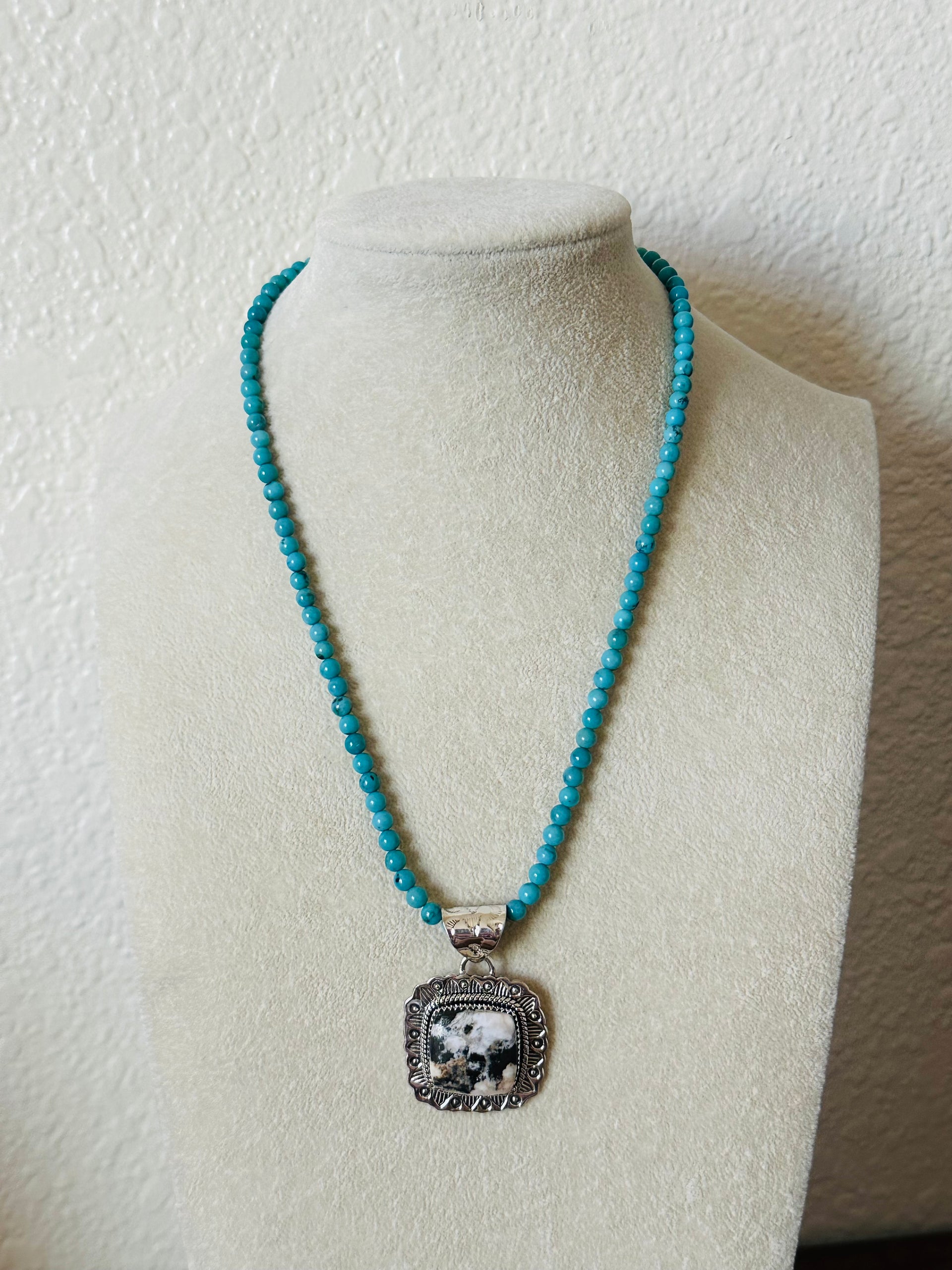 Southwest Handmade White Buffalo & Sterling Silver Pendant