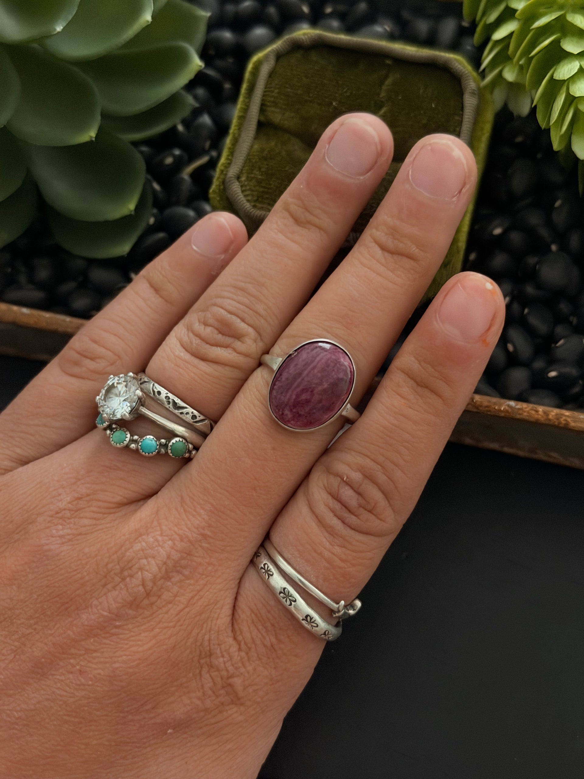 Navajo Made Purple Spiny Oyster & Sterling Silver Ring