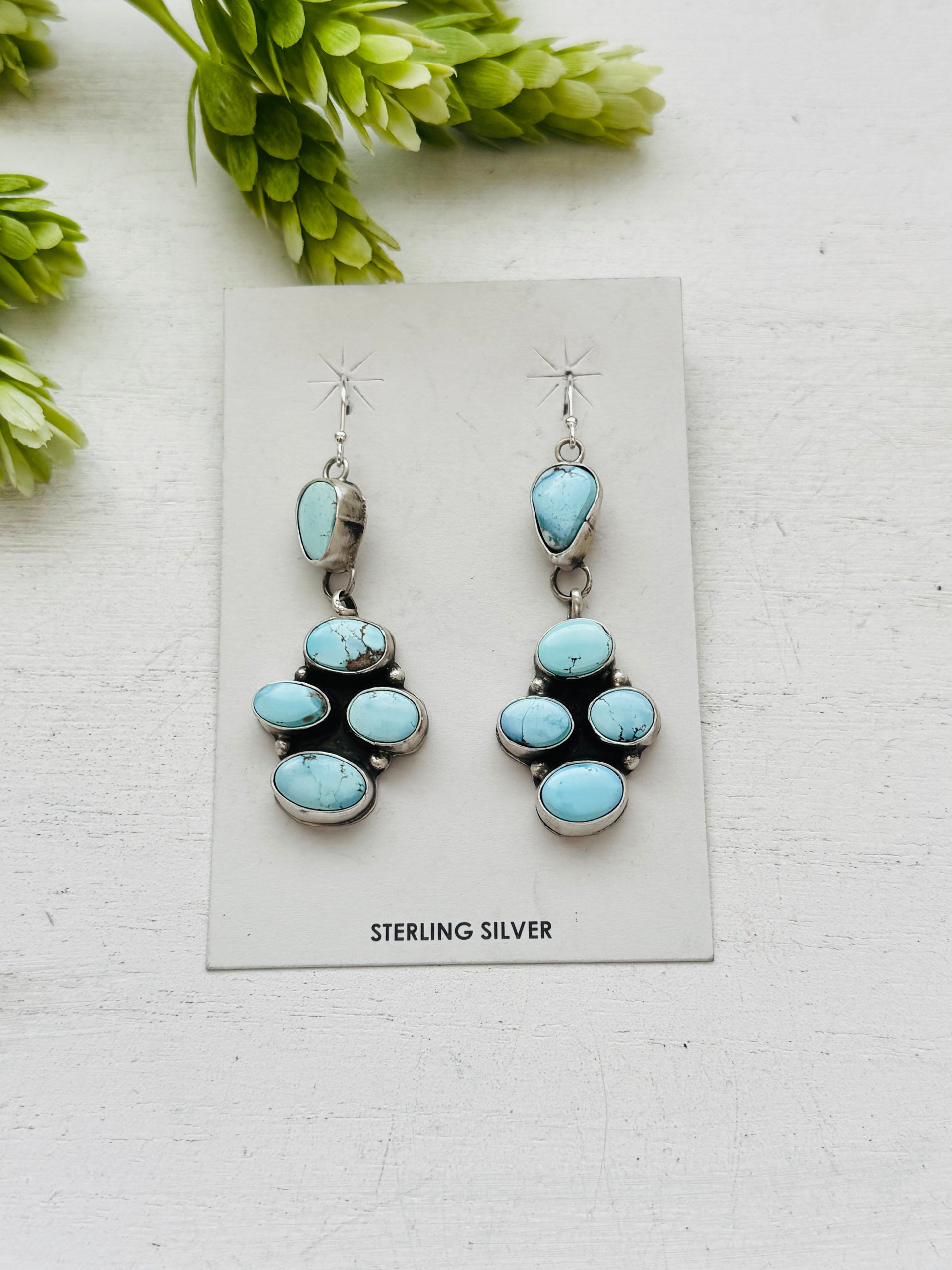 Ella Peters Golden Hills Turquoise & Sterling Silver Cluster Dangle Earrings