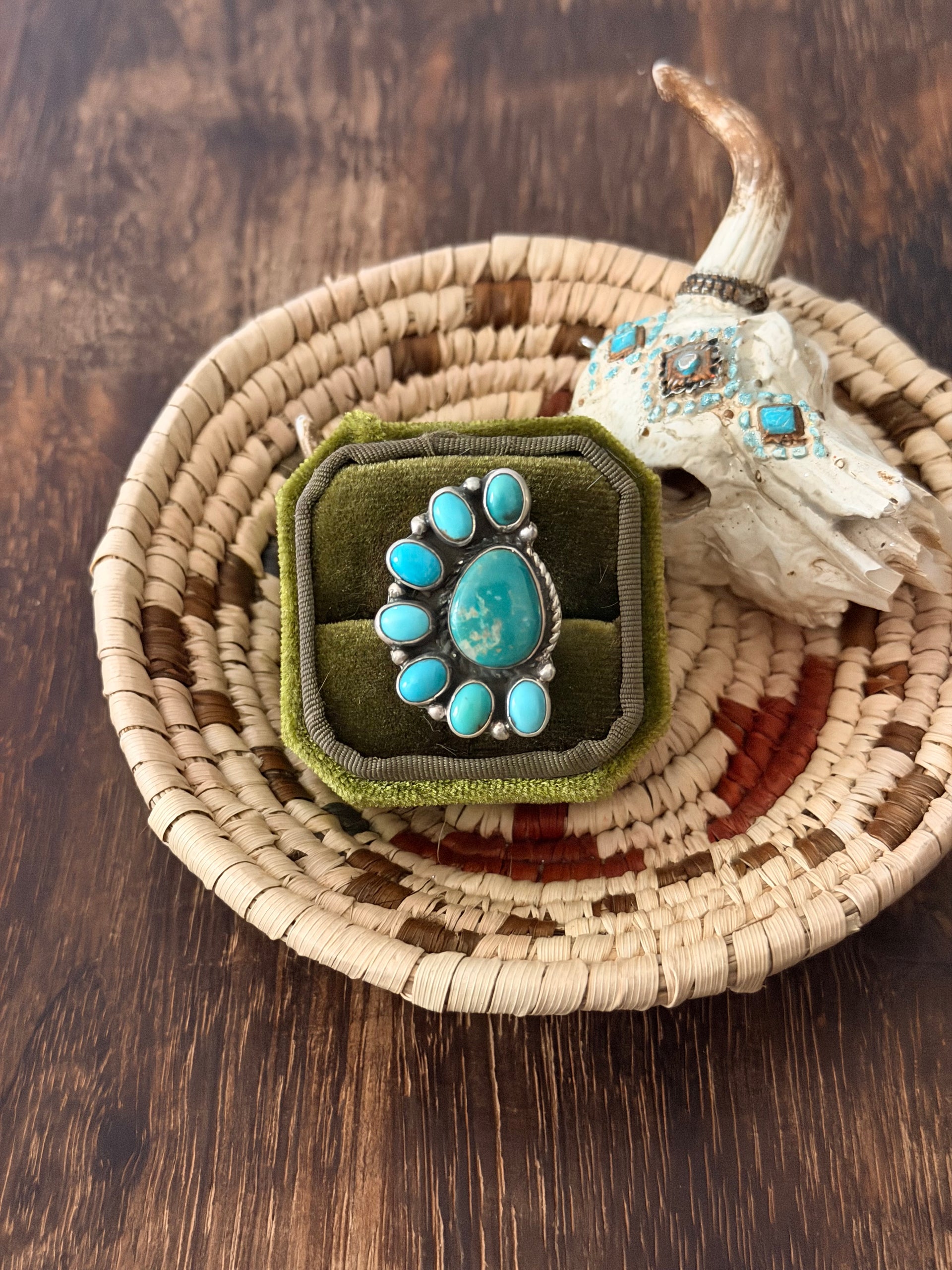 Geraldine James Kingman Turquoise & Sterling Silver Cluster Adjustable Ring